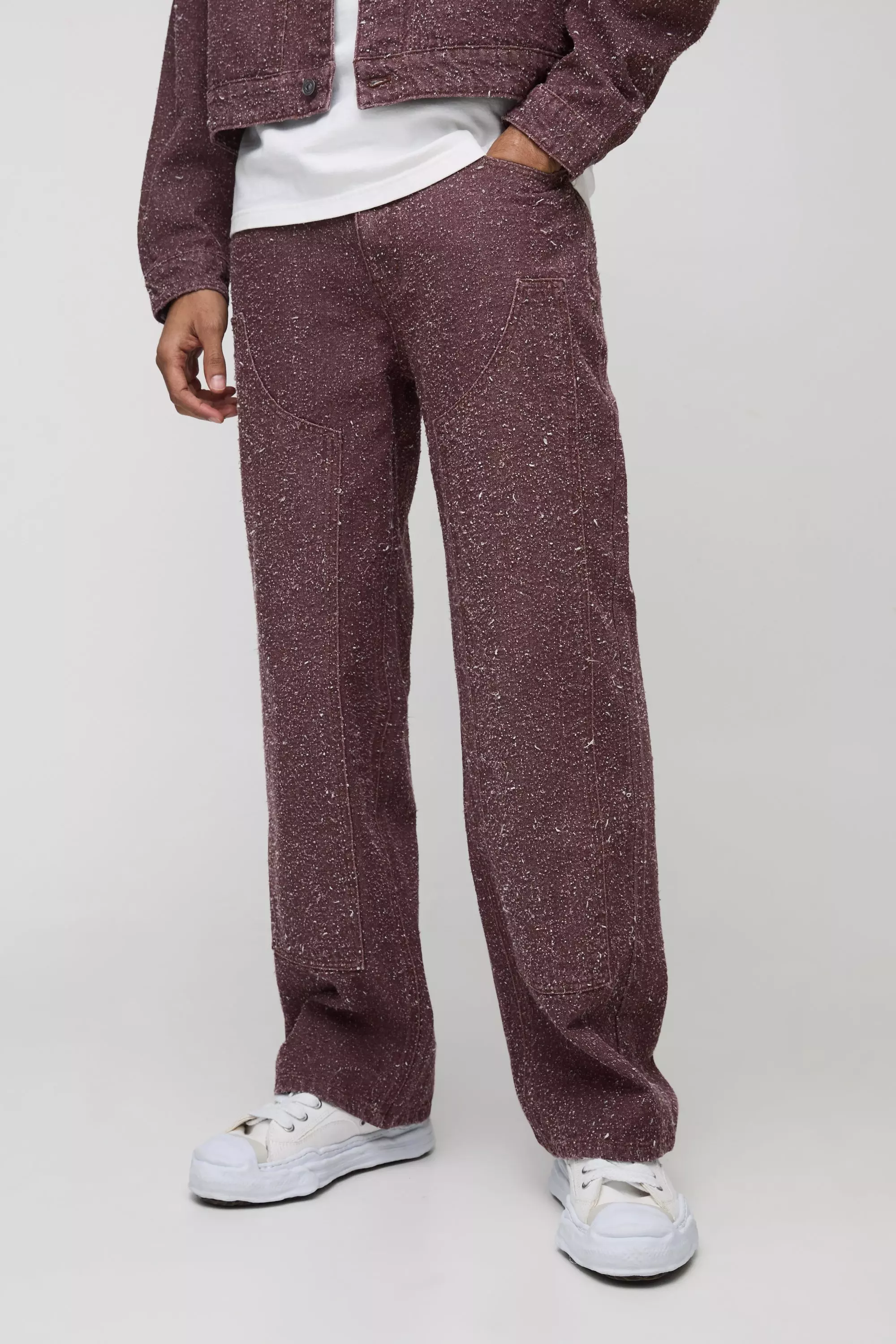 Relaxed Fit Textured Carpenter Denim Jeans Chocolate