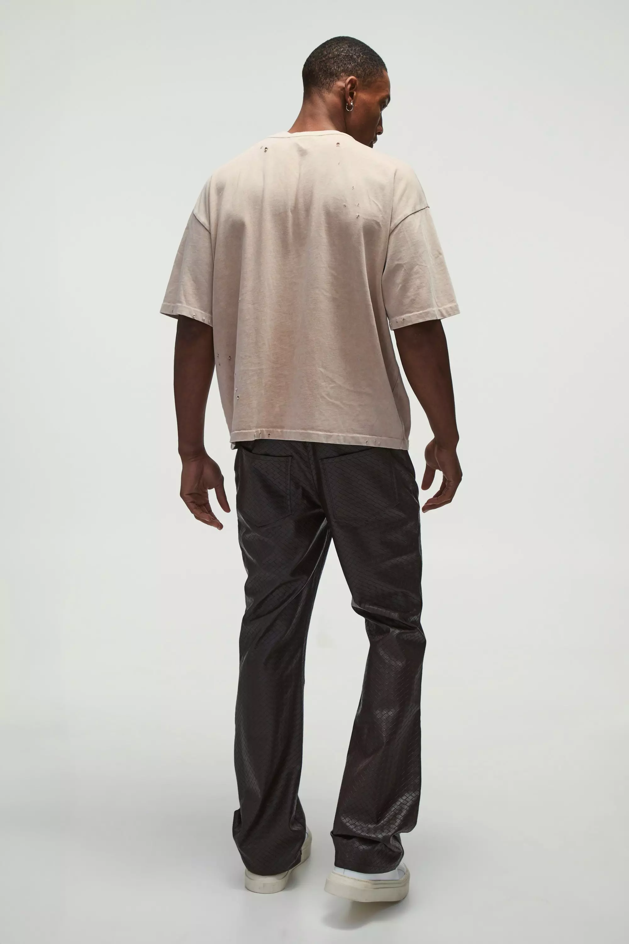 Pantaloni A Zampa Slim Fit In Pu, Chocolate immagine alternativa