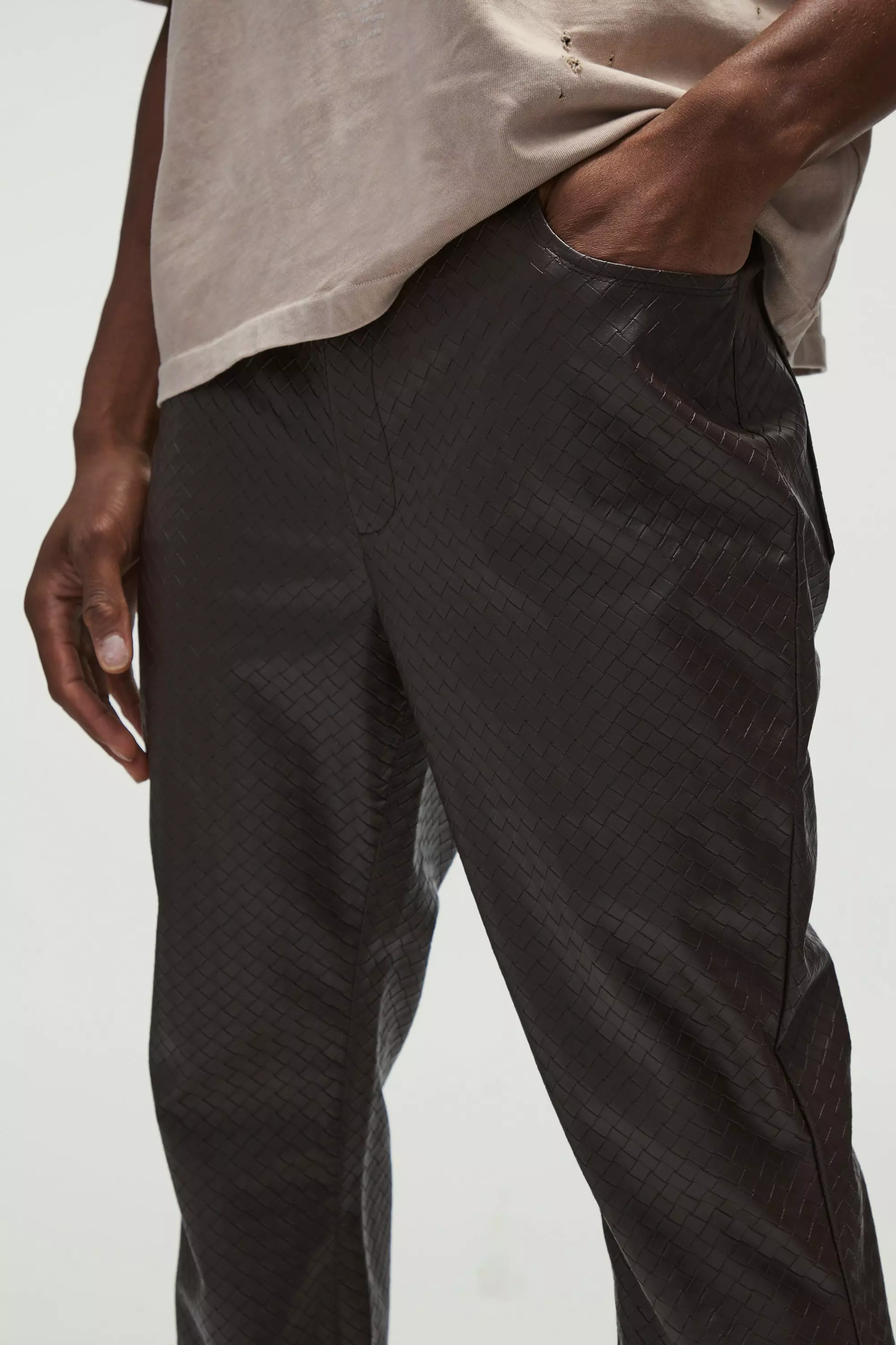 Pantaloni A Zampa Slim Fit In Pu, Chocolate immagine alternativa