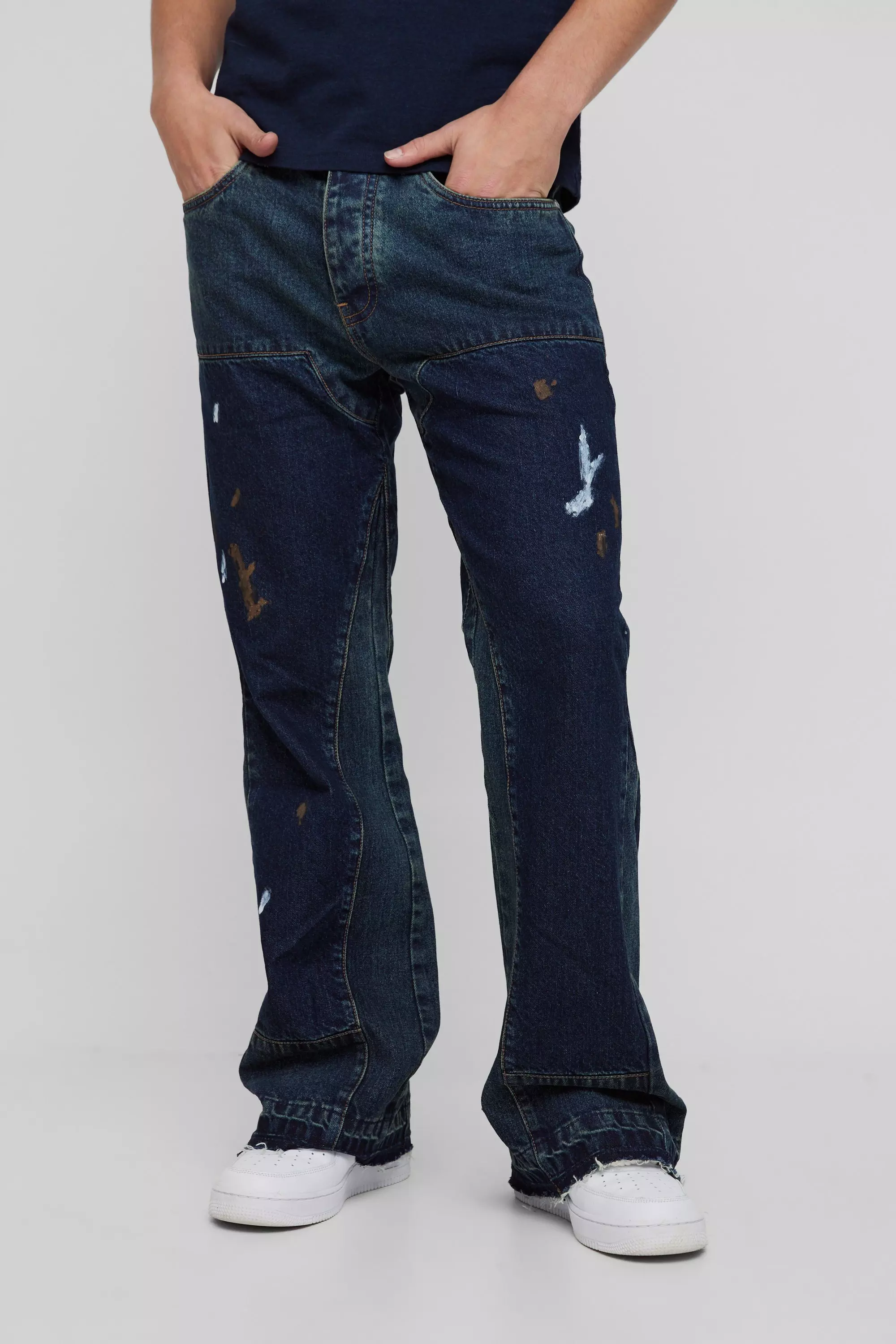 Blue Relaxed Flared Carpenter Gusset Jeans