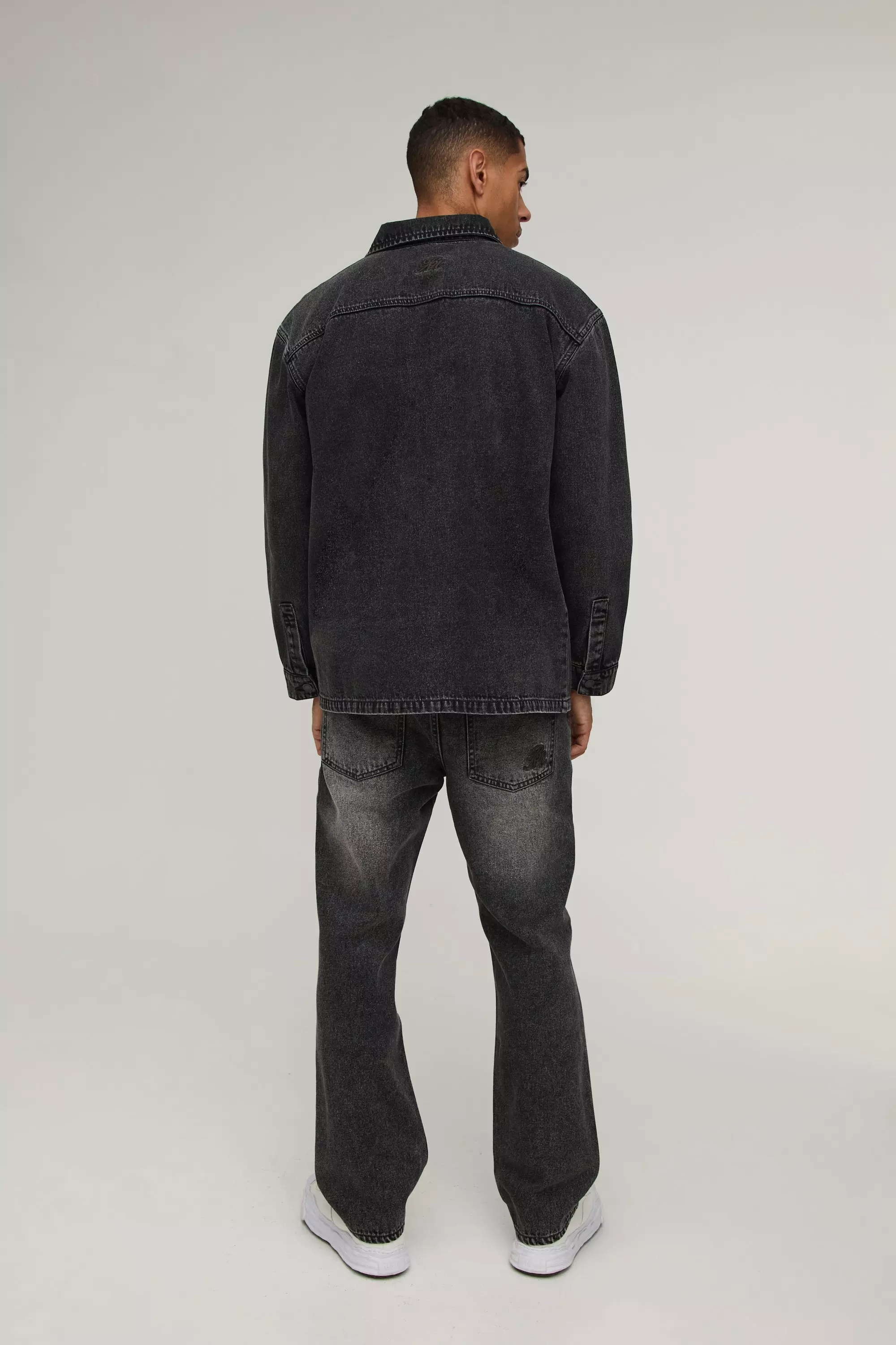 Camicia Oversize In Denim Con Ricami Sul Retro, Charcoal immagine alternativa