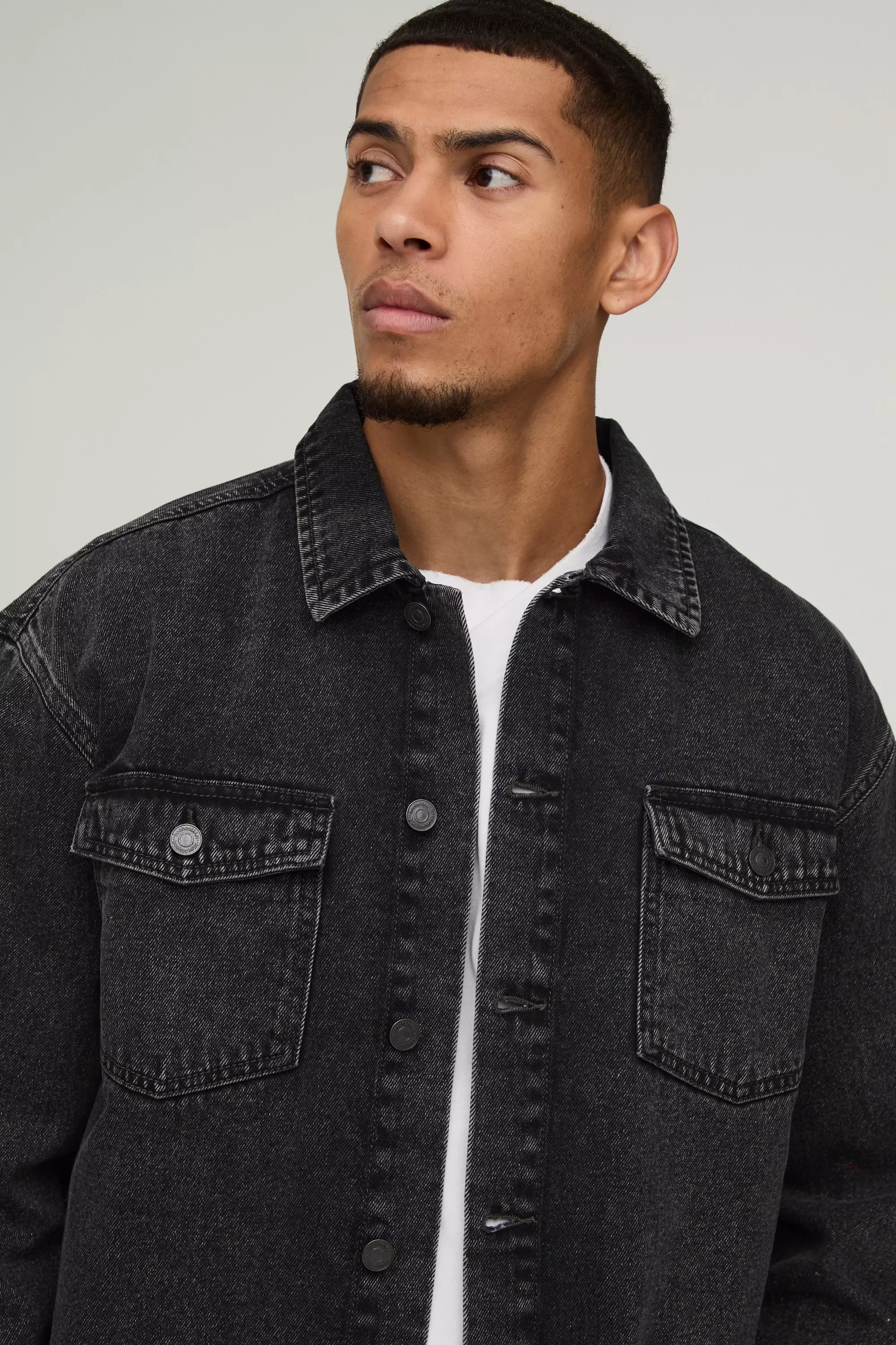 Camicia Oversize In Denim Con Ricami Sul Retro, Charcoal immagine alternativa