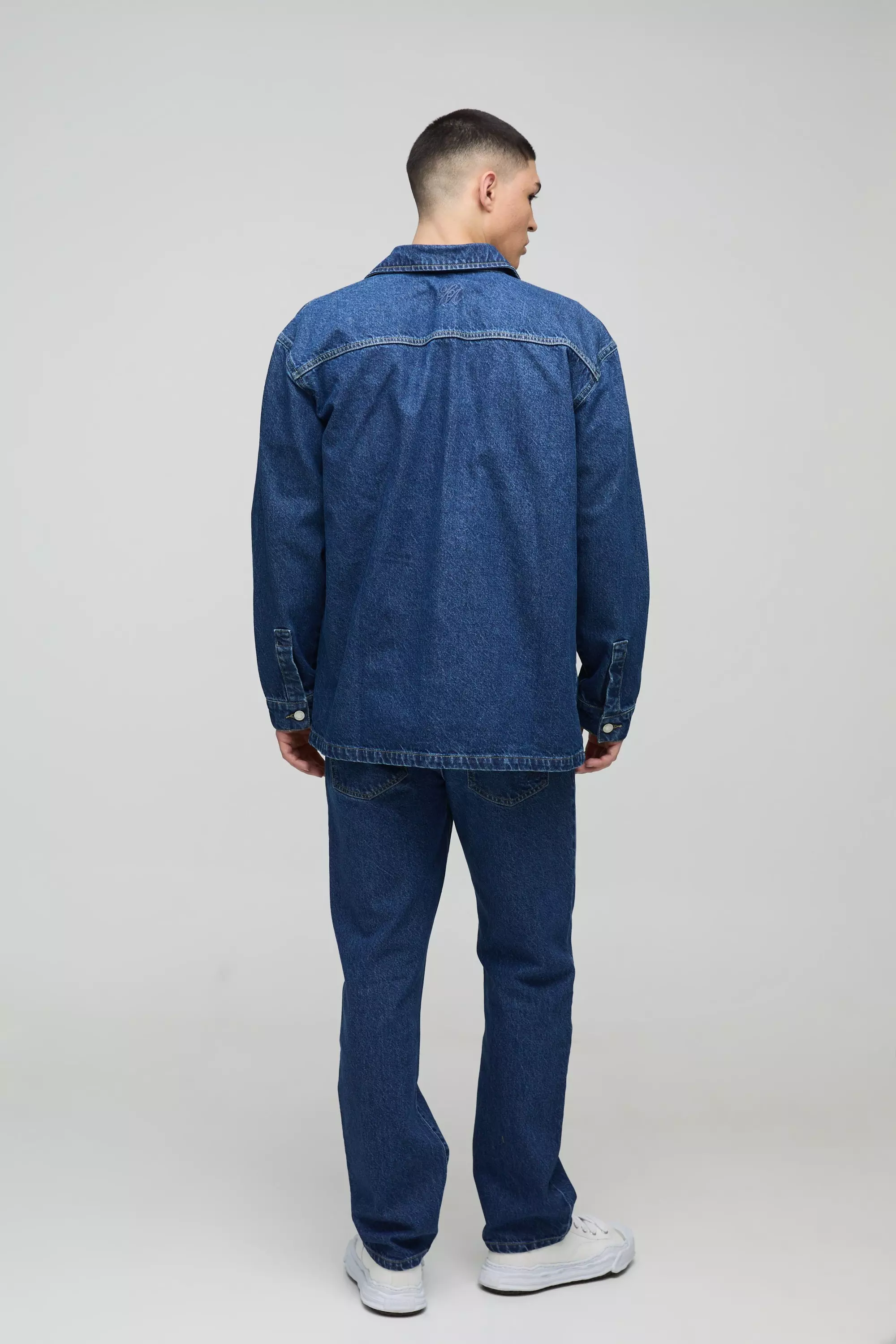 Mid blue Oversized Denim Back Embroidered Shirt alternative image