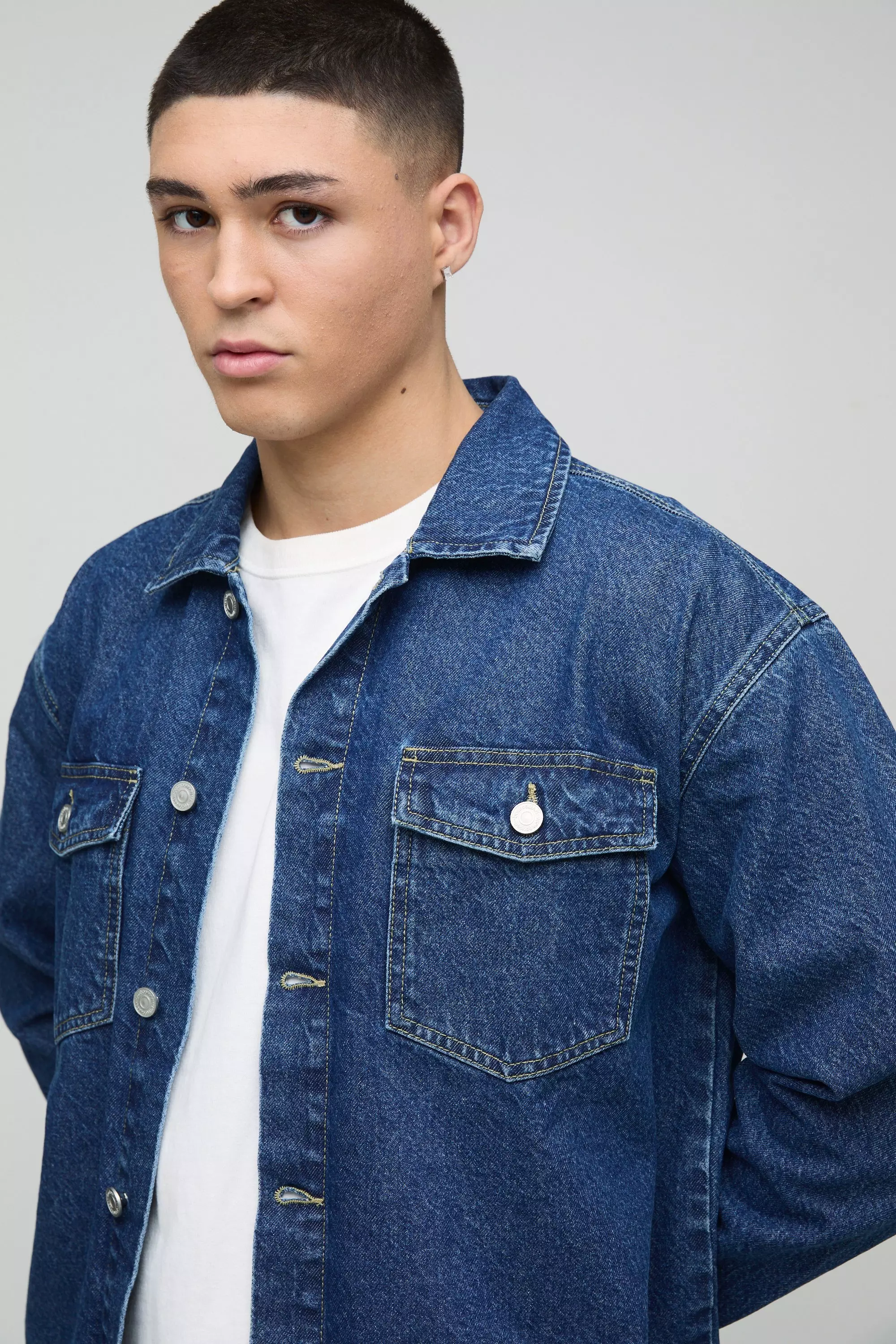Mid blue Oversized Denim Back Embroidered Shirt alternative image