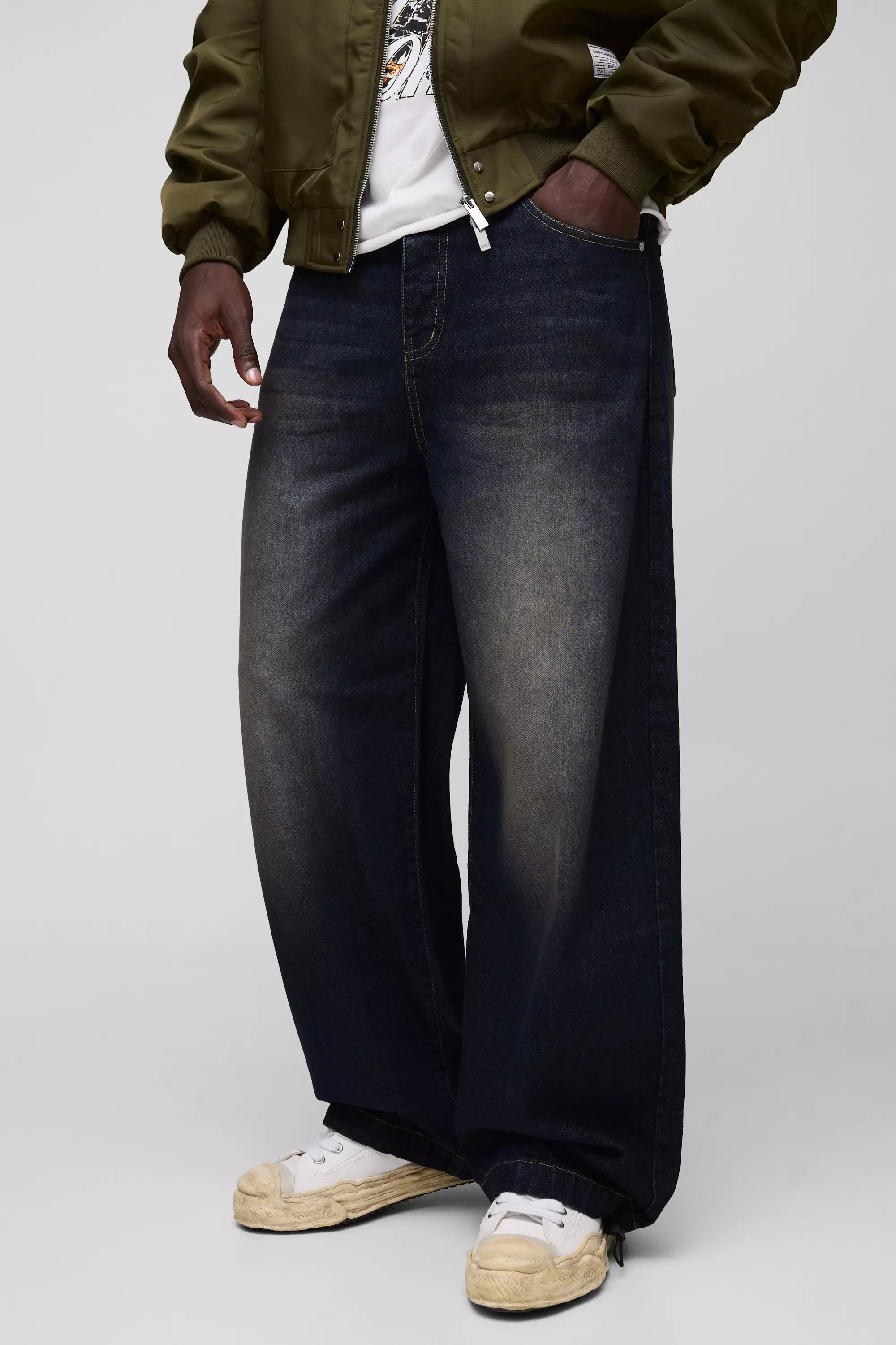 Vintage blue Gebleekte Baggy Parachute Jeans alternatieve afbeelding