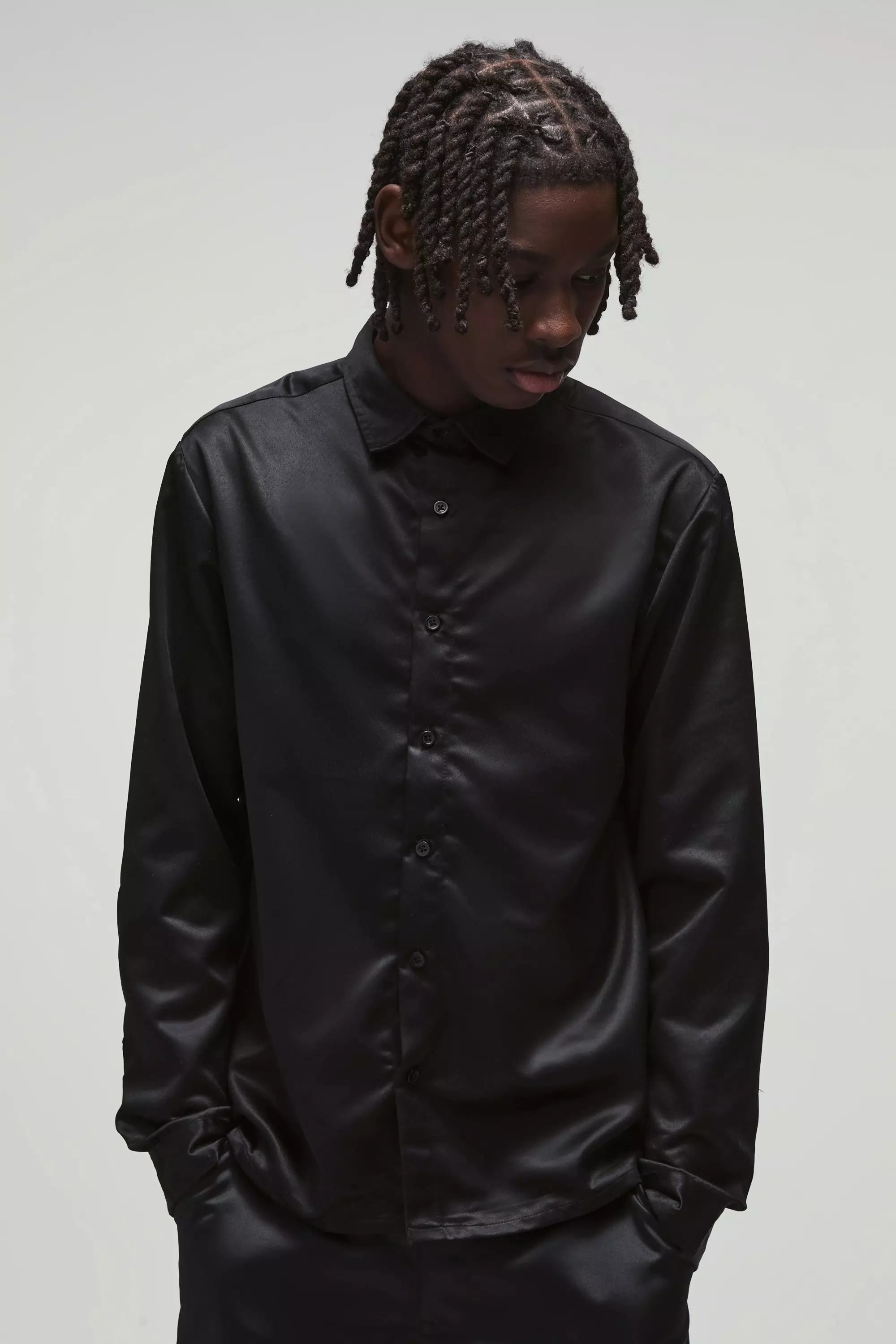 Black Long Sleeve Satin Regular Shirt alternative image
