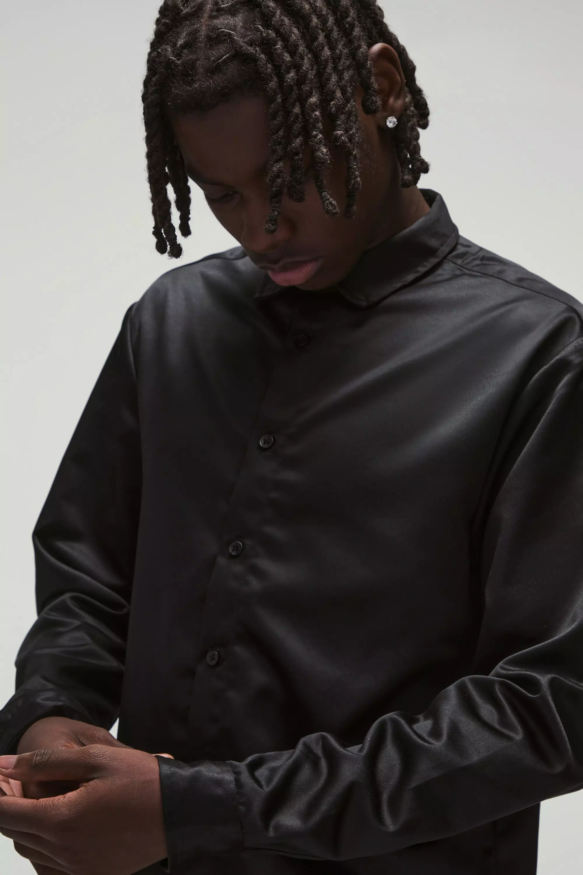 Black Long Sleeve Satin Regular Shirt alternative image