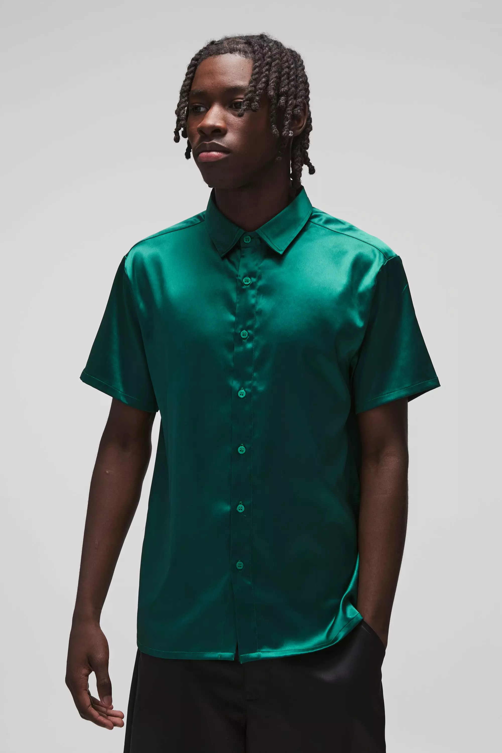 Short Sleeve Satin Regular Shirt boohooMAN UK