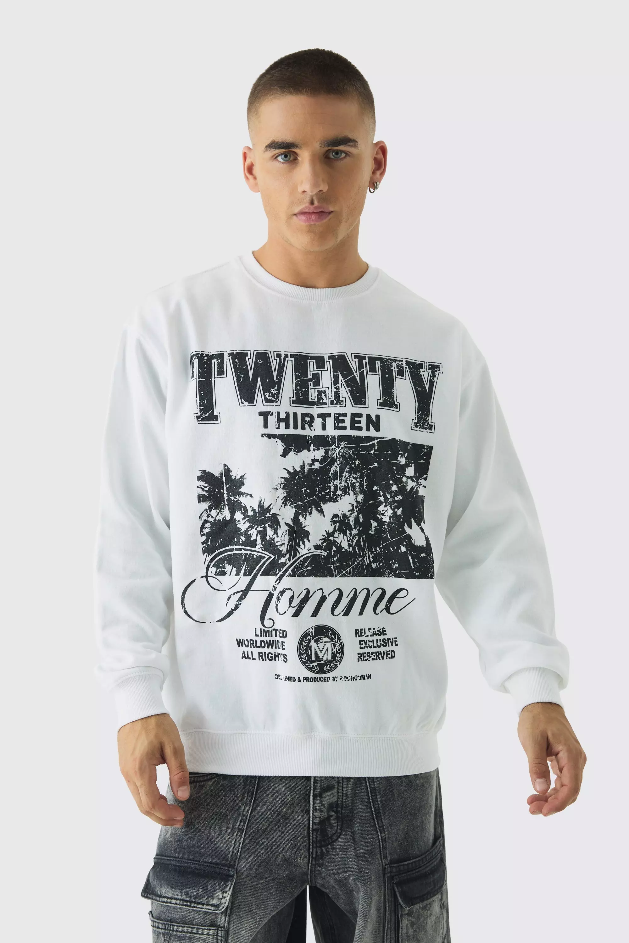 Palm Tree Print Sweatshirt White