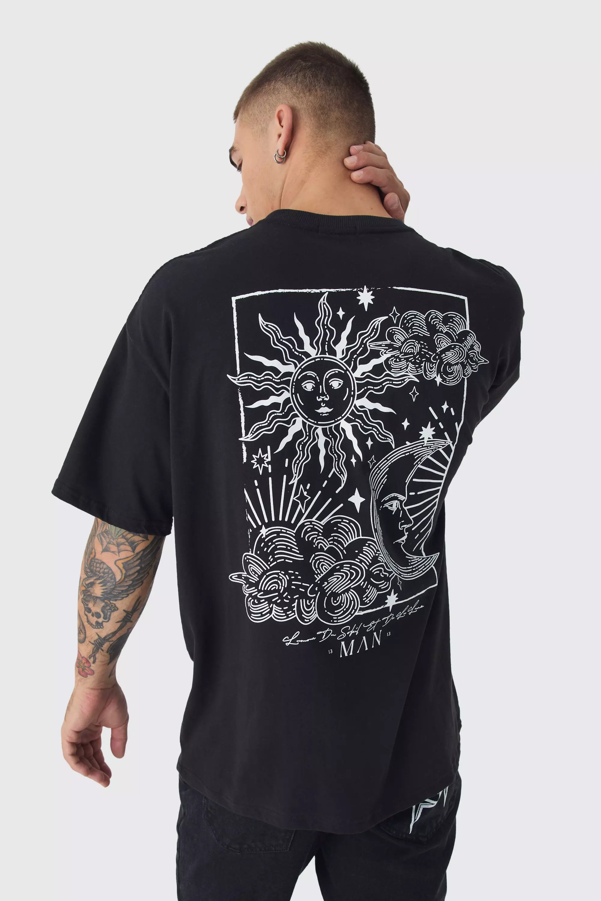 Oversized Line Drawing Print T-Shirt Black