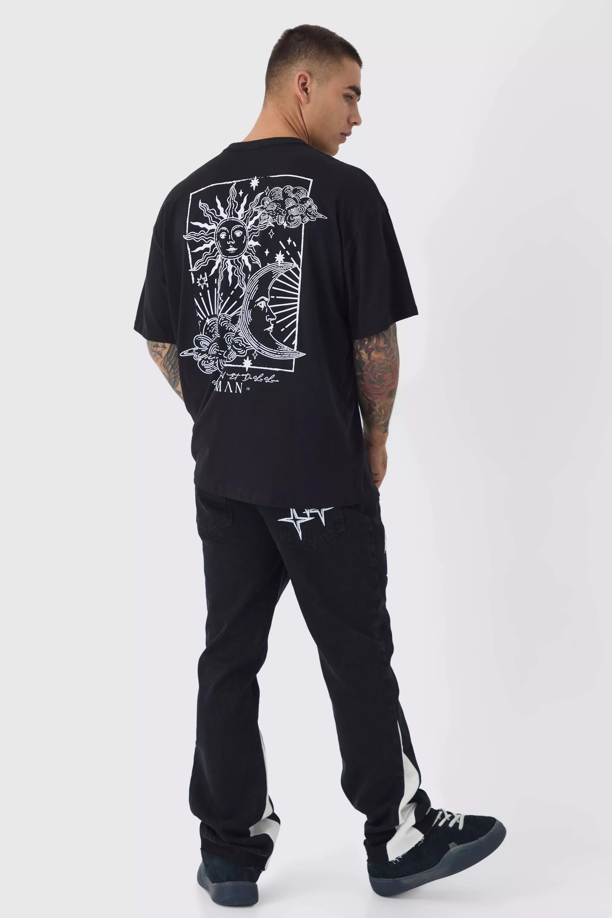 Black Oversized Line Drawing Print T-Shirt alternative image