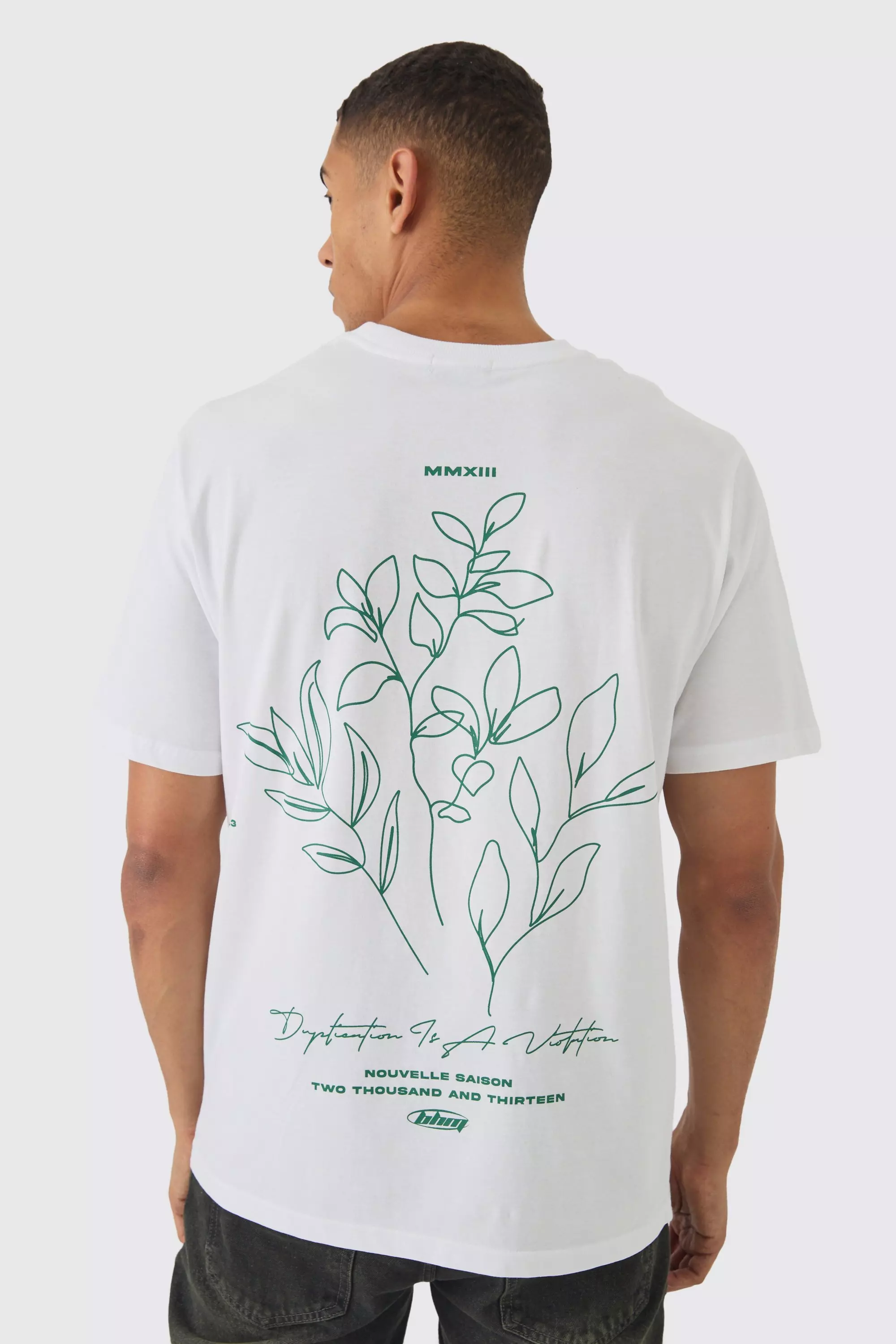 Floral Line Drawn Back Print T-Shirt White