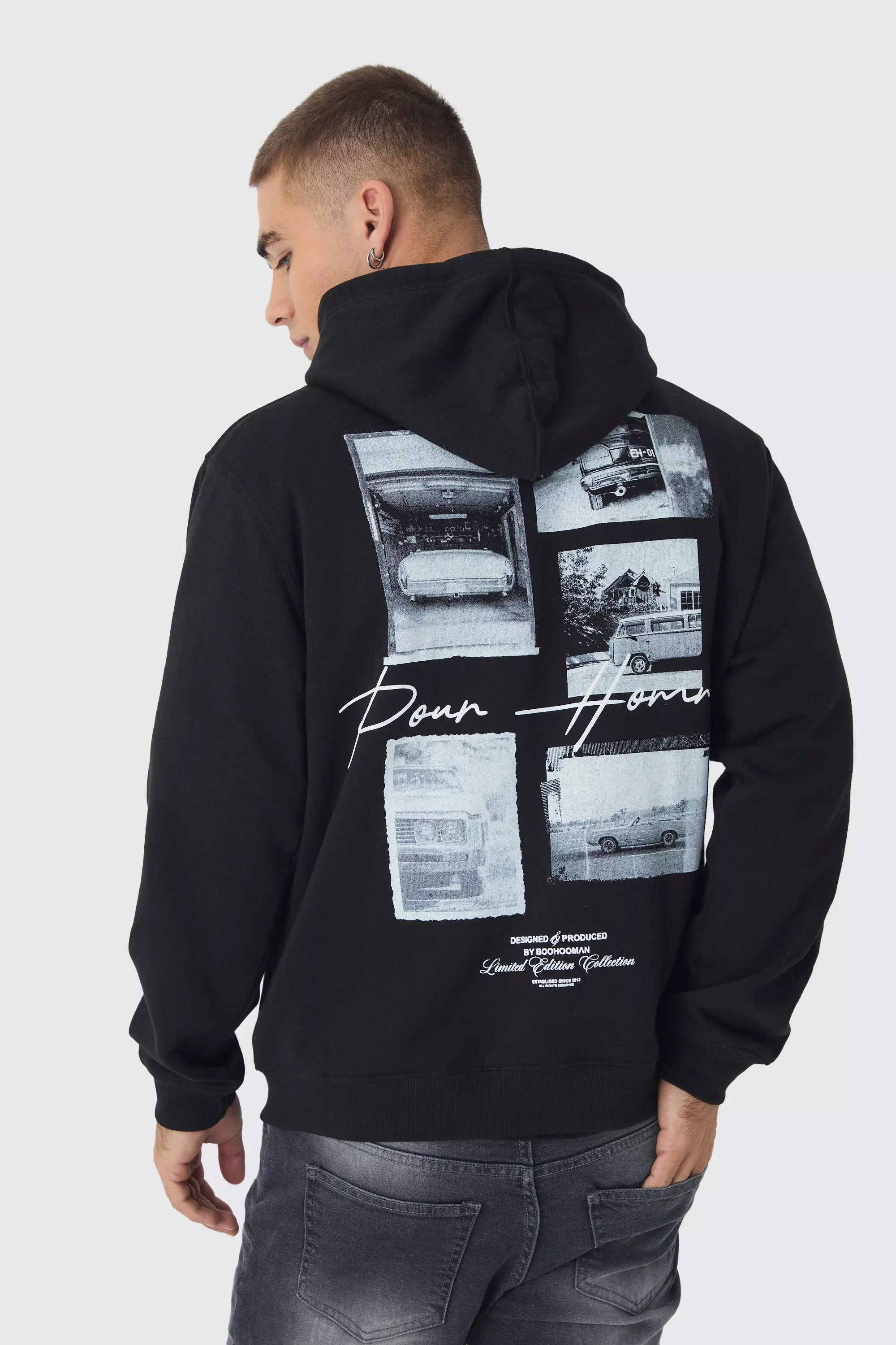 Black Photo Collage Print Zip Through Hoodie