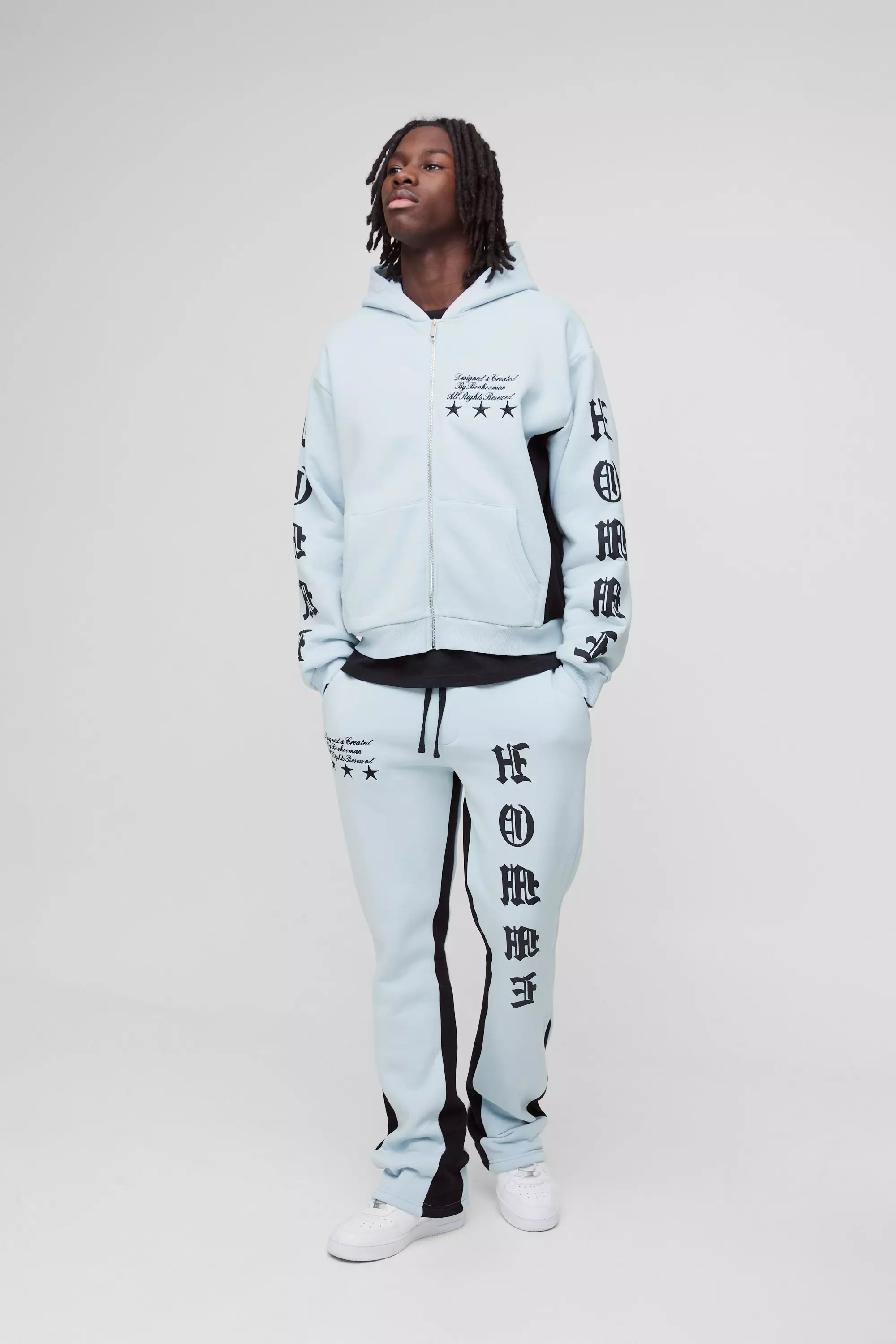 Oversized Boxy Gothic Homme Printed Gusset Tracksuit Blue