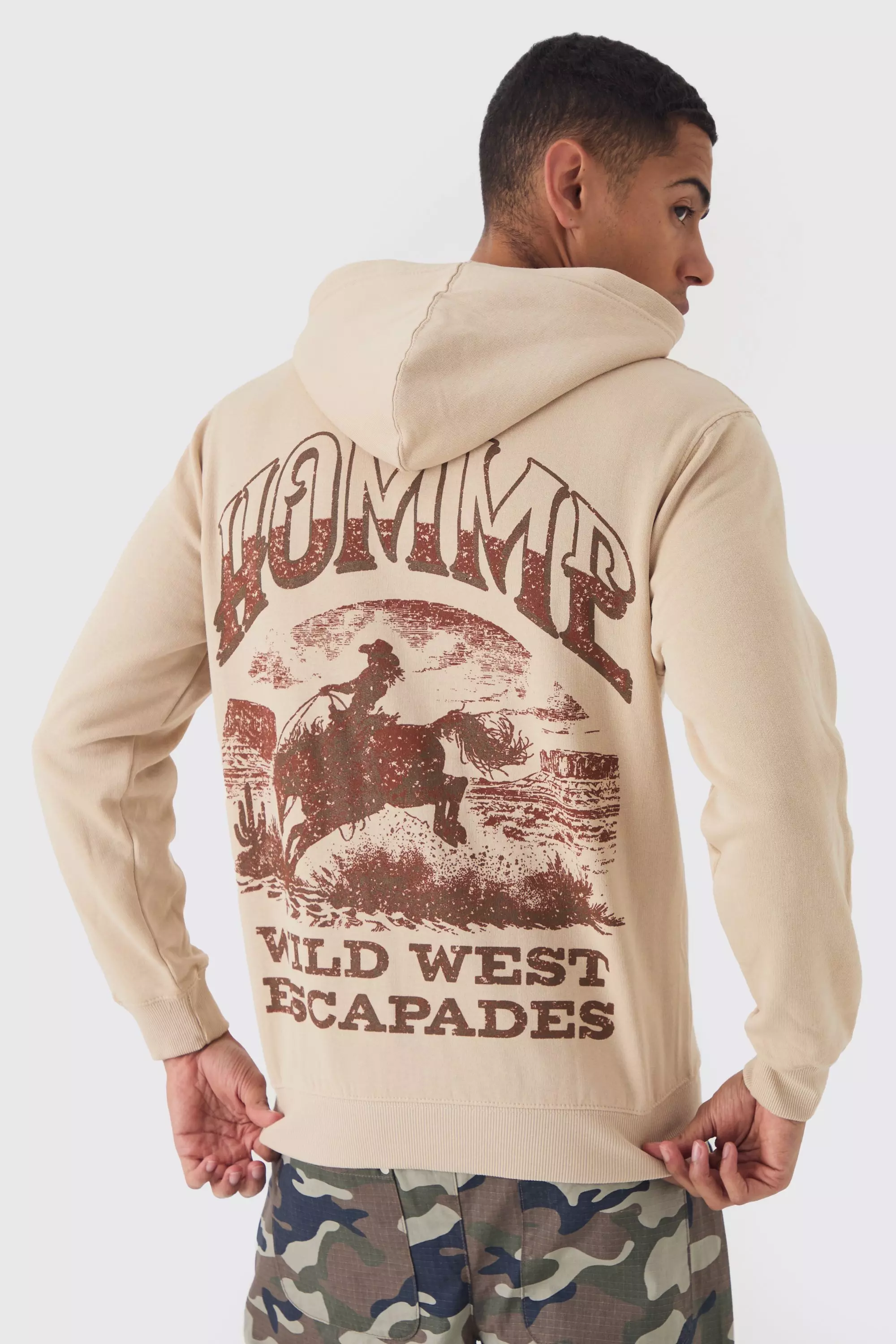 Homme Western Print Zip Through Hoodie boohooMAN