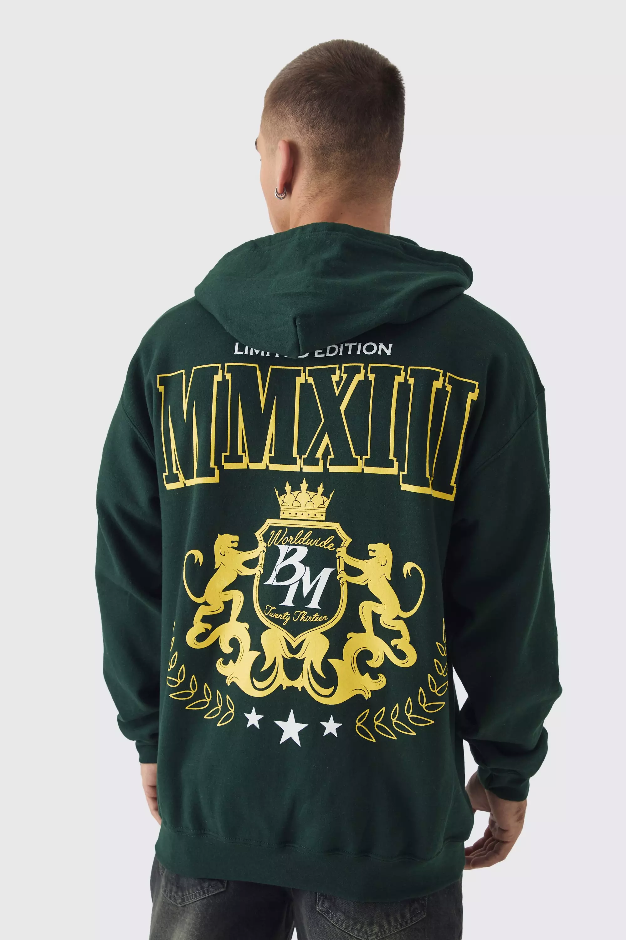 Green MMXII Back Print Zip Through Hoodie