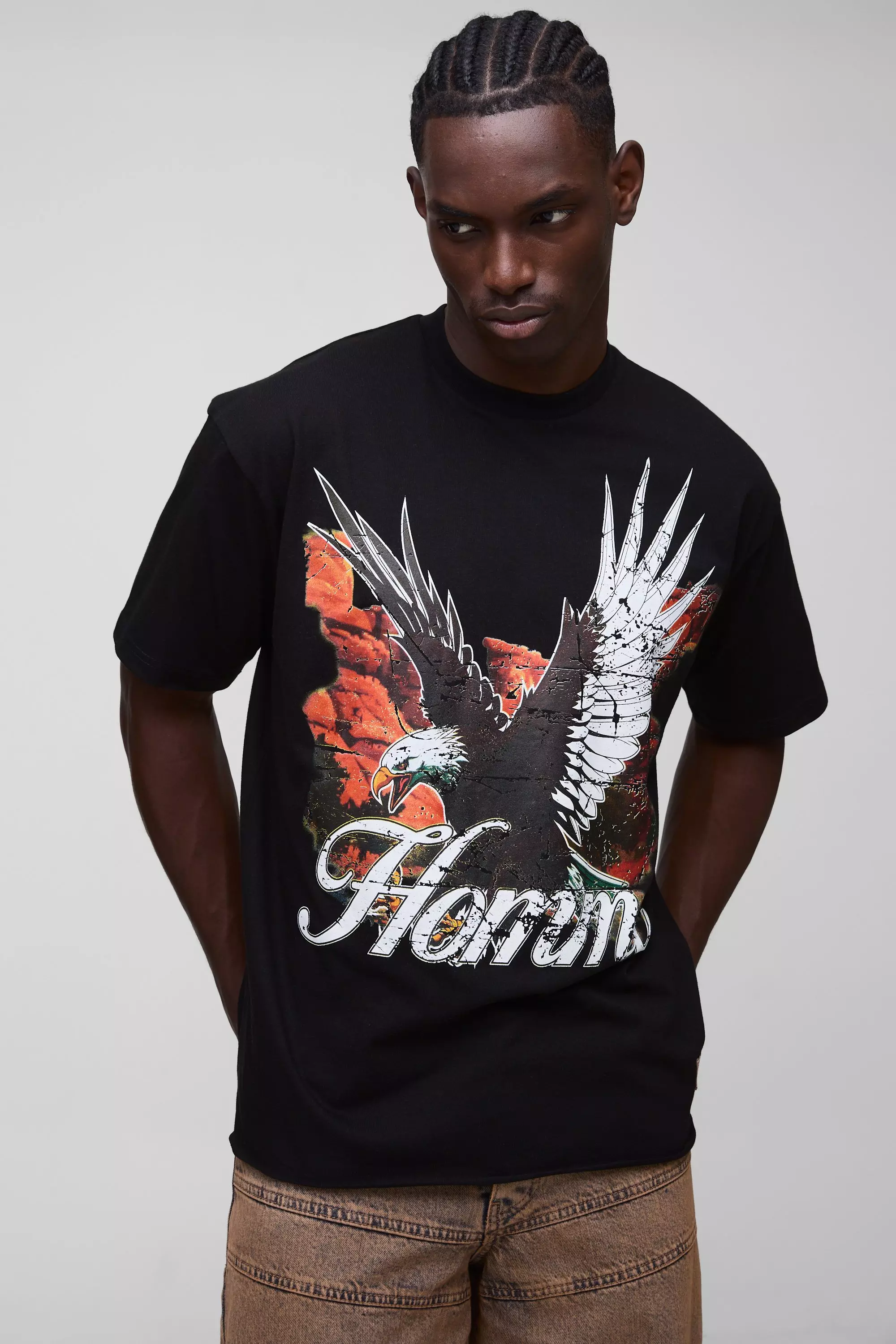 Black Oversized Versleten T-Shirt Met Geweven Label alternatieve afbeelding