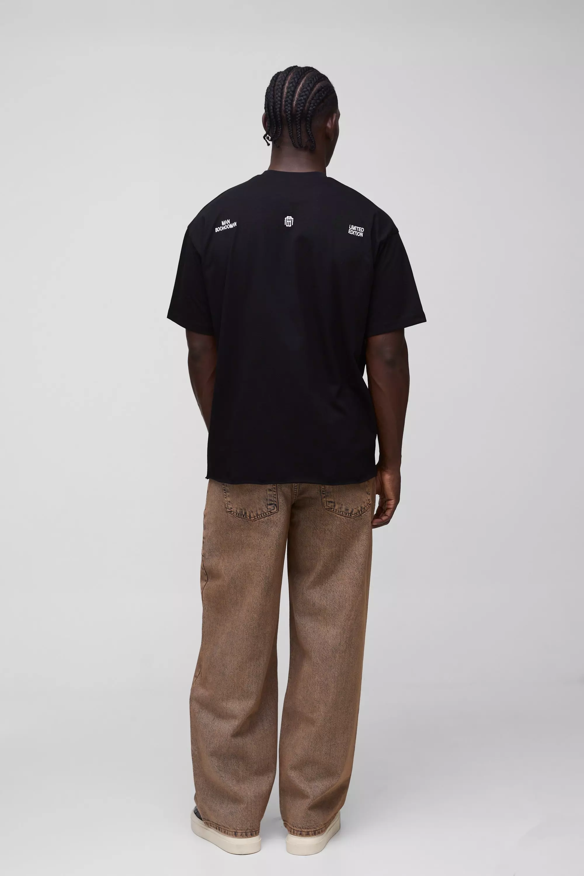 Black Oversized Versleten T-Shirt Met Geweven Label alternatieve afbeelding