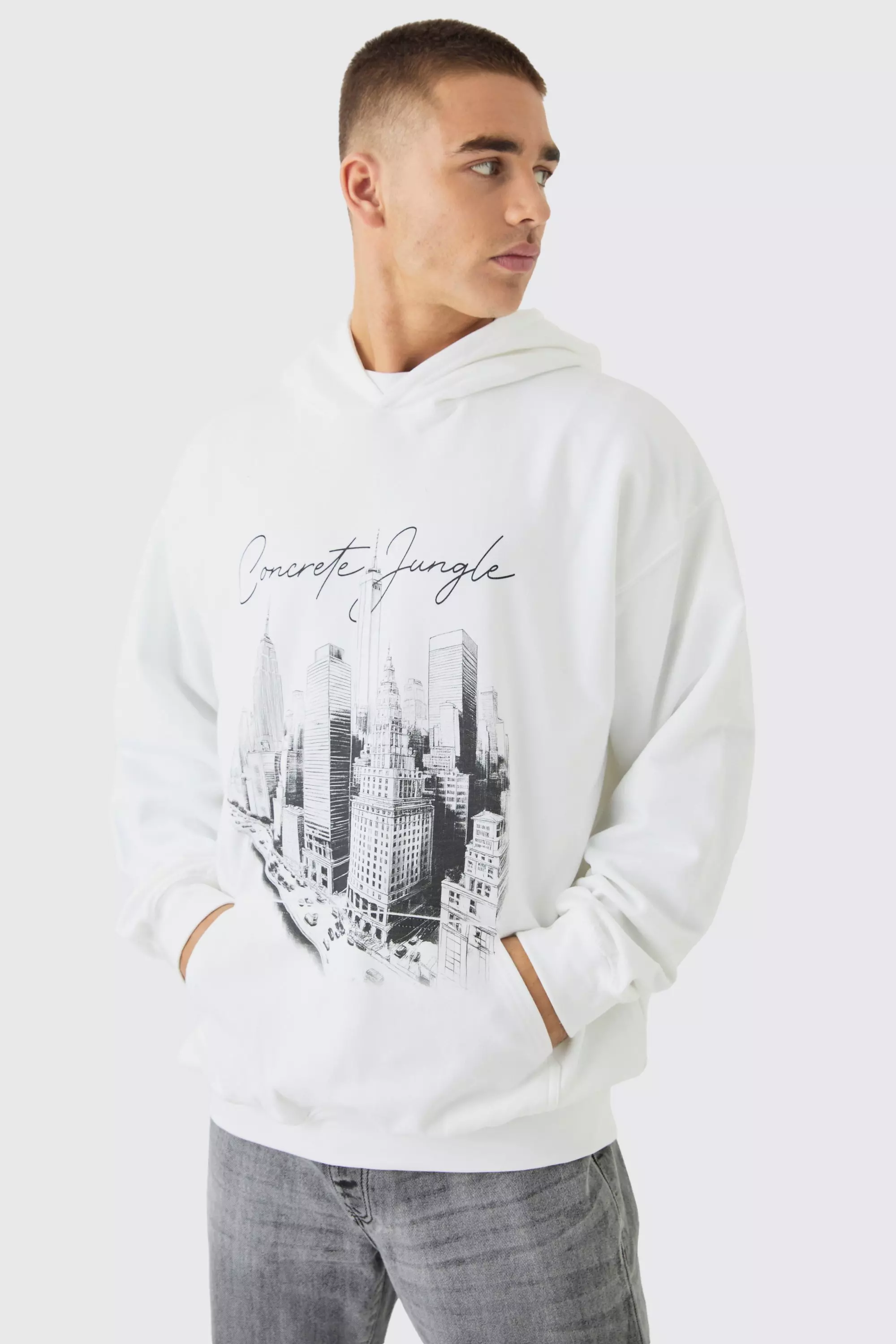 Sweat à capuche oversize à imprimé ville, White autre image