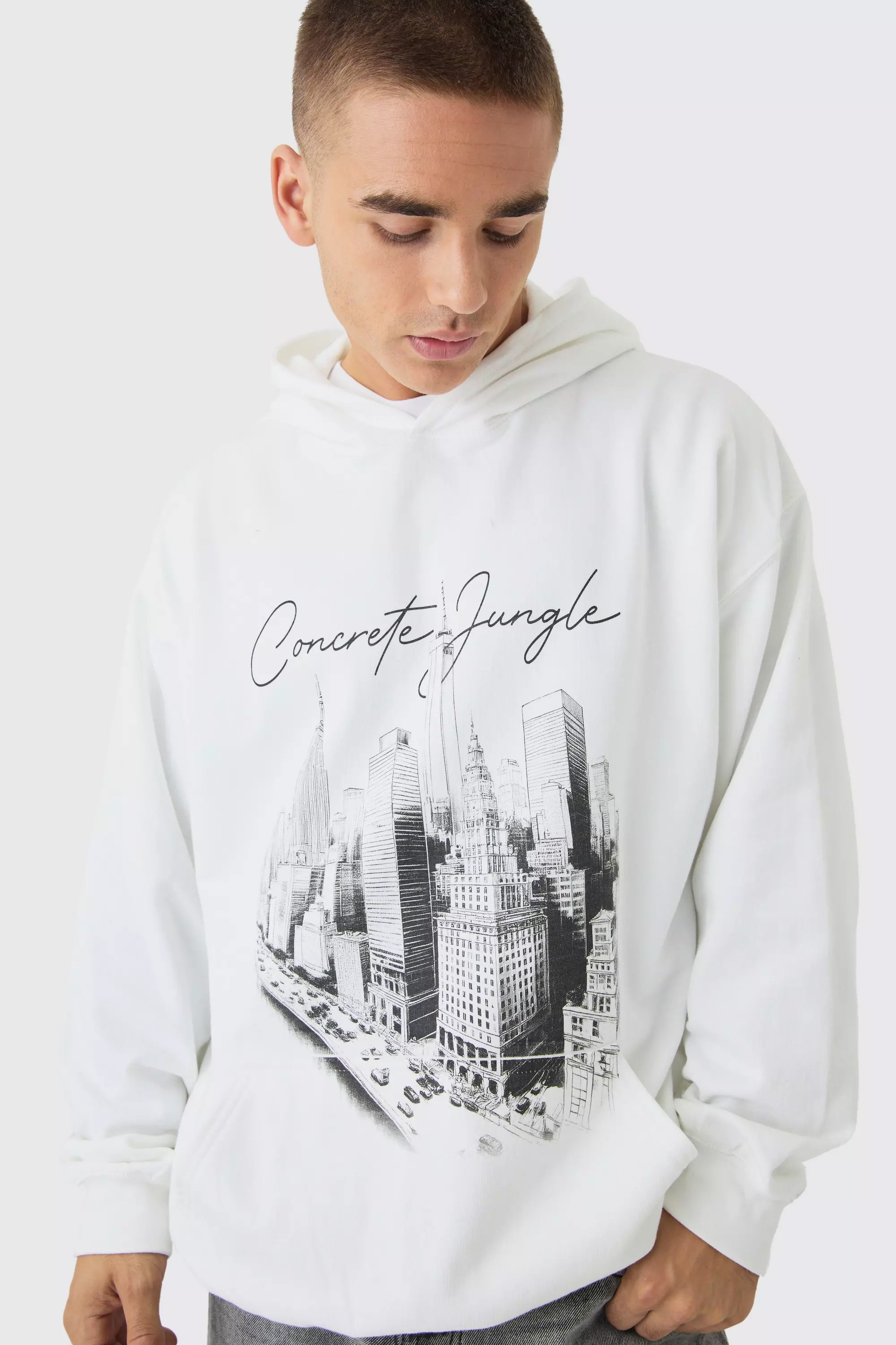 Sweat à capuche oversize à imprimé ville, White autre image