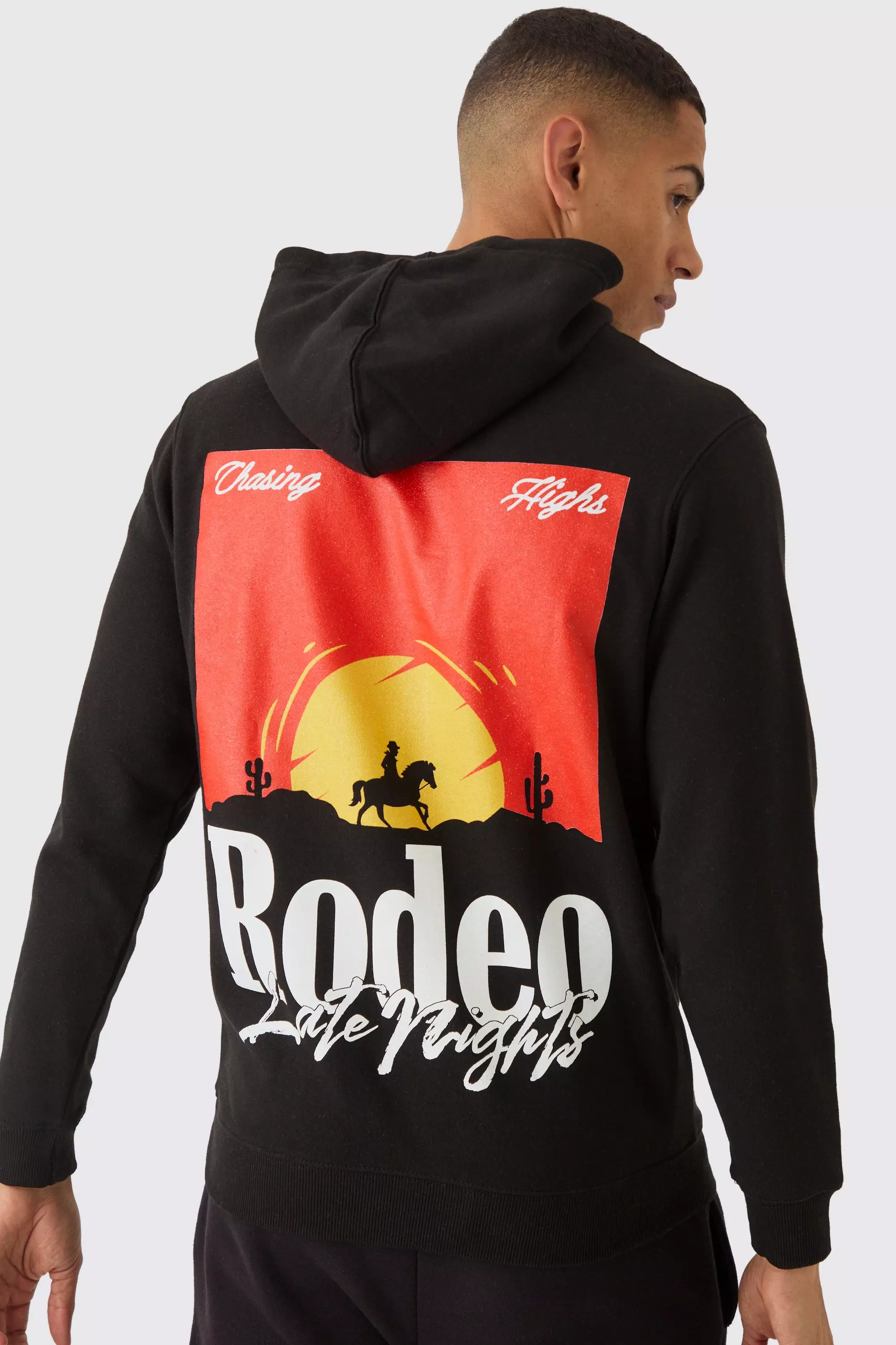 Black Rodeo Back Print Hoodie