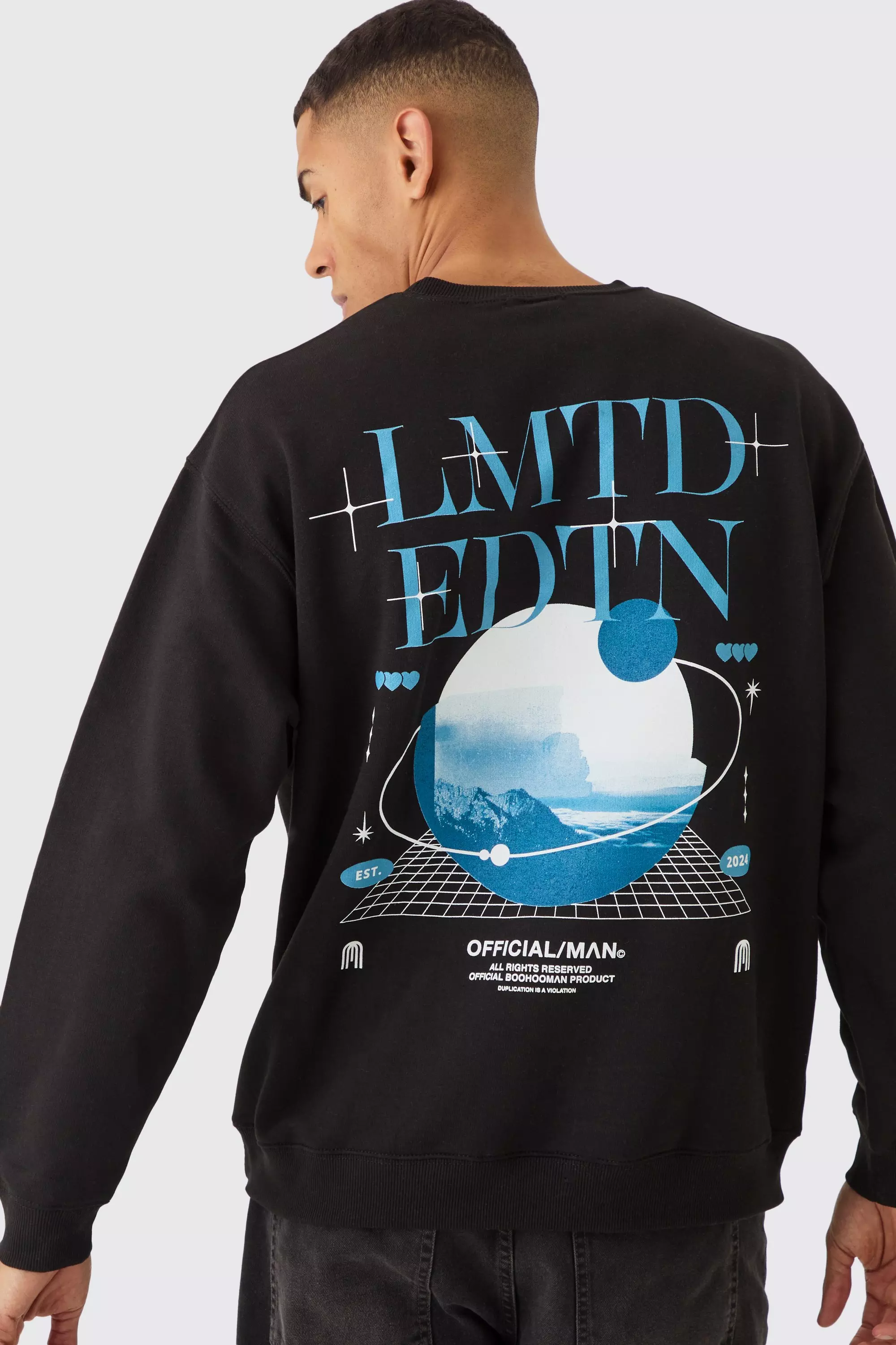 Black Oversized Space Back Print Sweatshirt alternative image