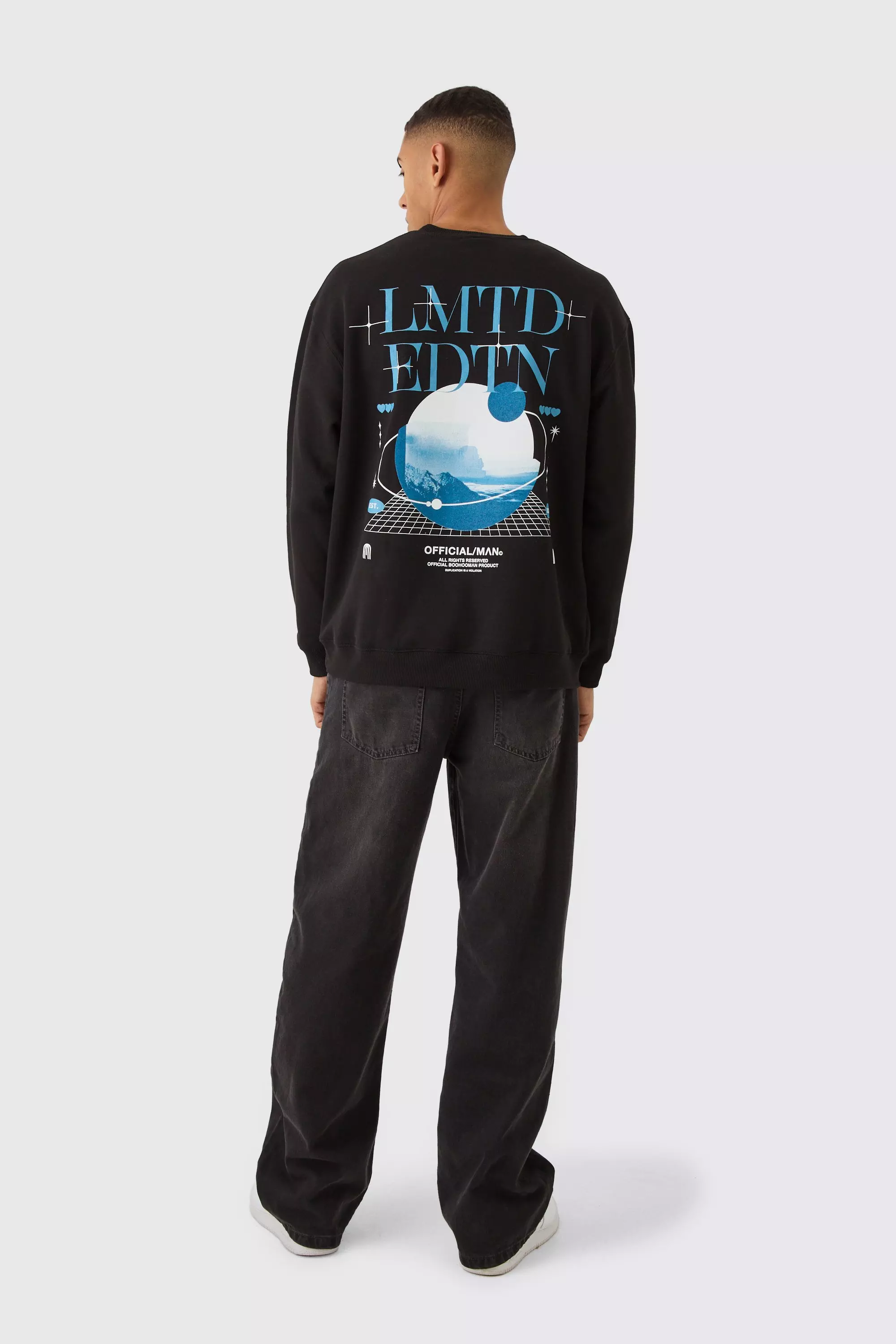 Black Oversized Space Back Print Sweatshirt alternative image