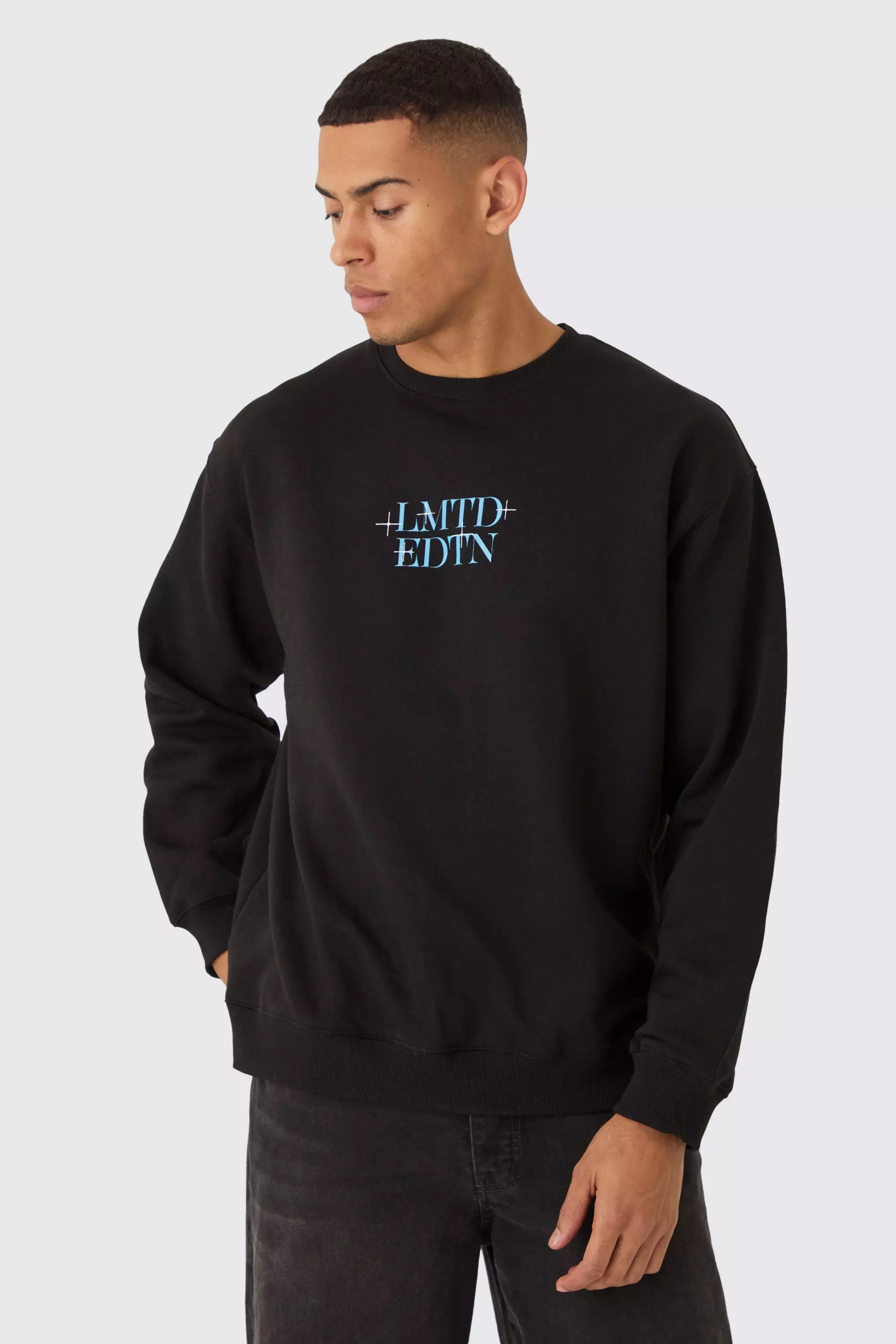 Black Oversized Space Back Print Sweatshirt alternative image