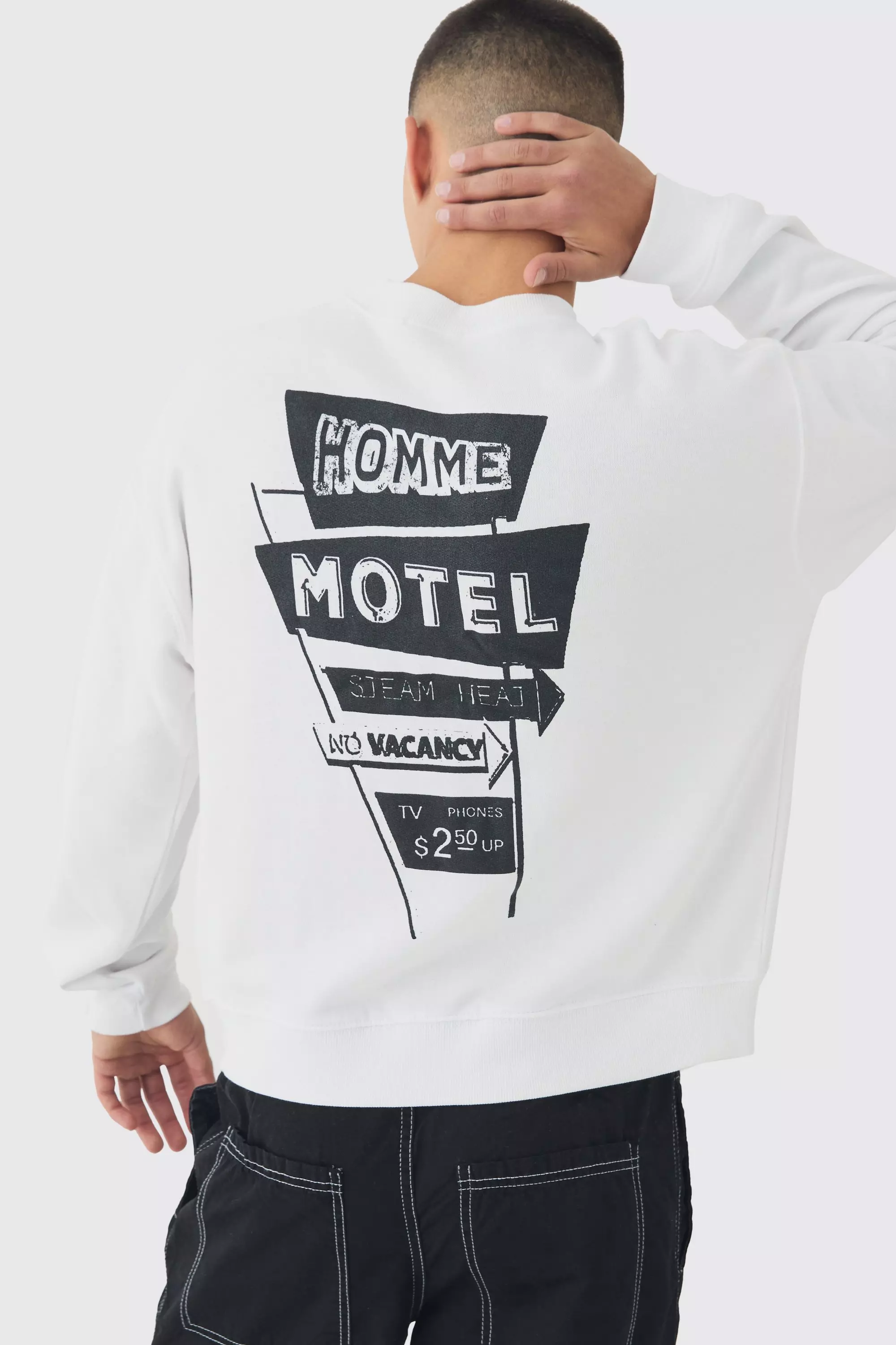 White Boxy Homme Motel Back Print Sweatshirt alternative image