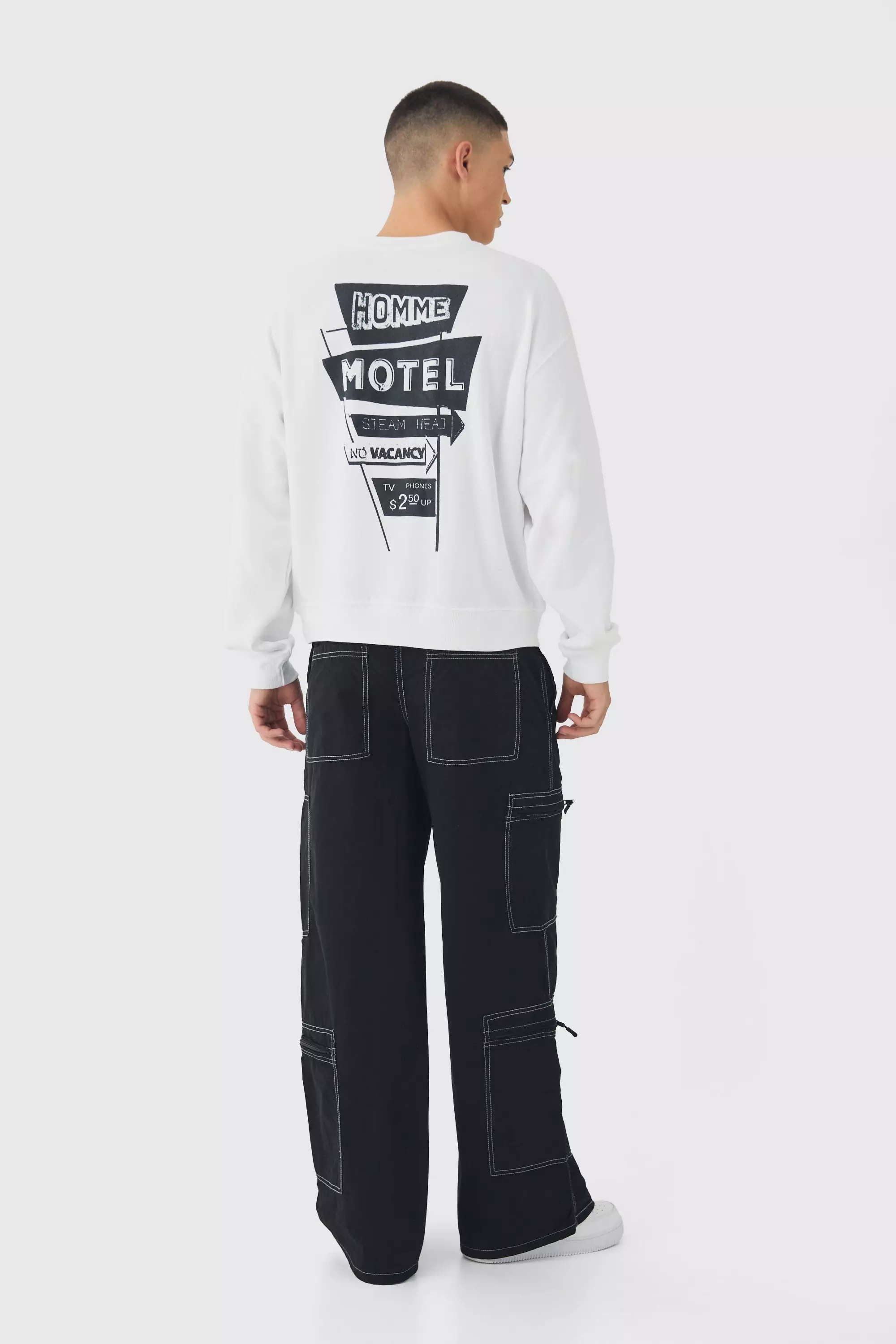 White Boxy Homme Motel Back Print Sweatshirt alternative image