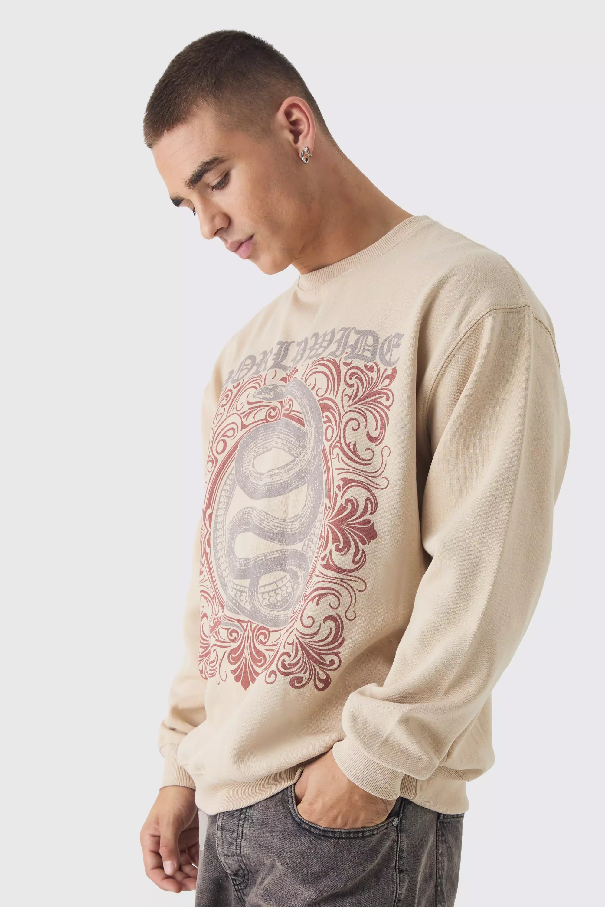 Worldwide Print Sweatshirt Sand