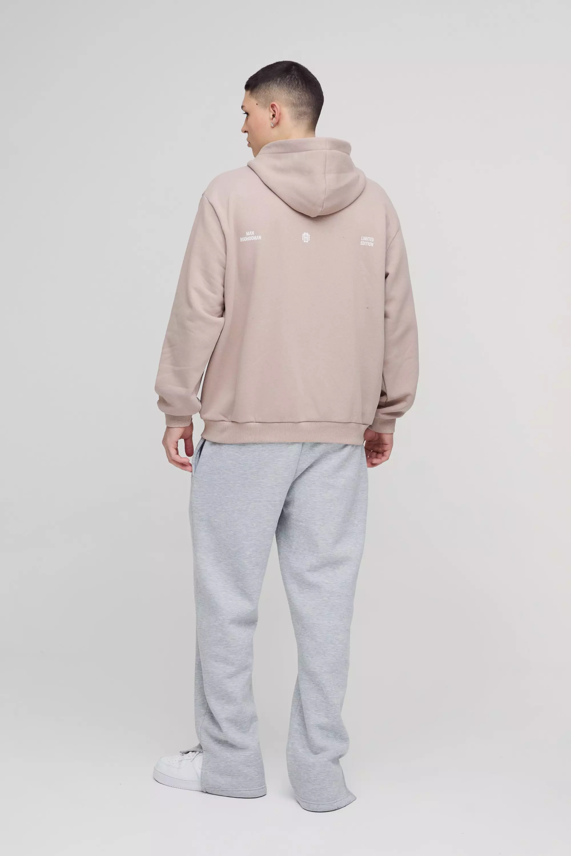 Taupe Oversized Homme Twill Applique Zip Through Hoodie alternative image