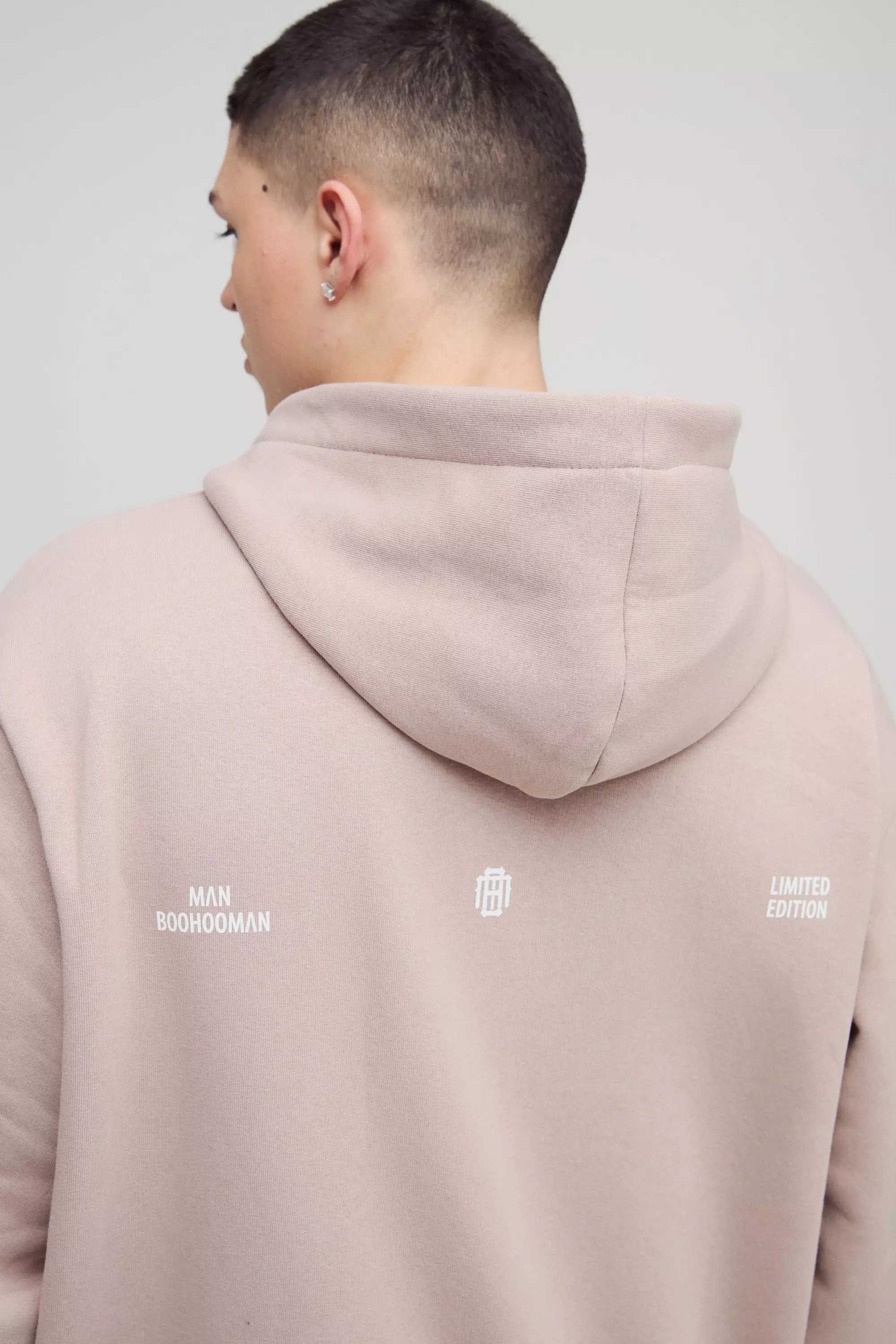 Taupe Oversized Homme Twill Applique Zip Through Hoodie alternative image