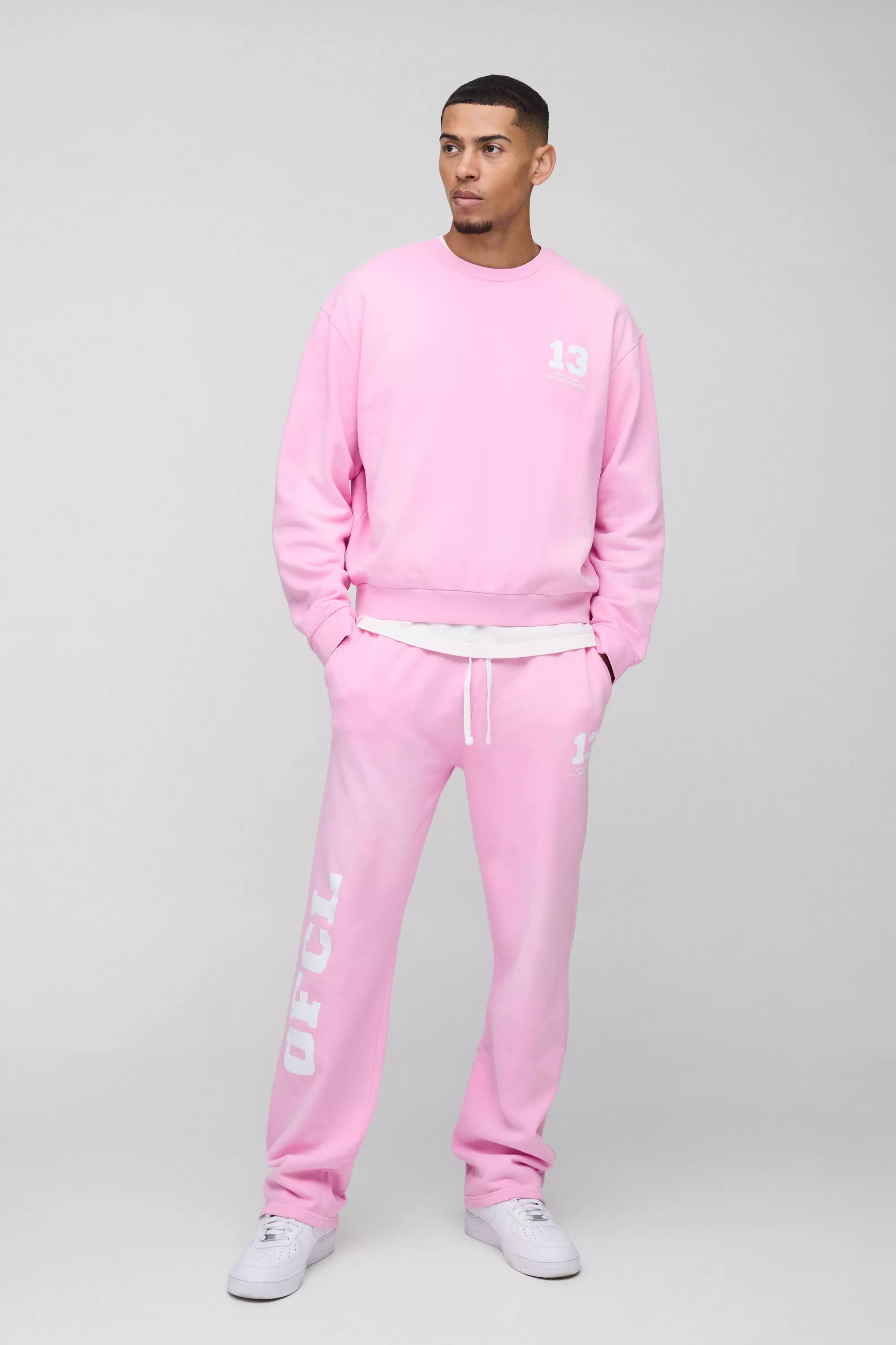 Pink Oversized Boxy Spray Wash Ofcl Printed Sweat Tracksuit