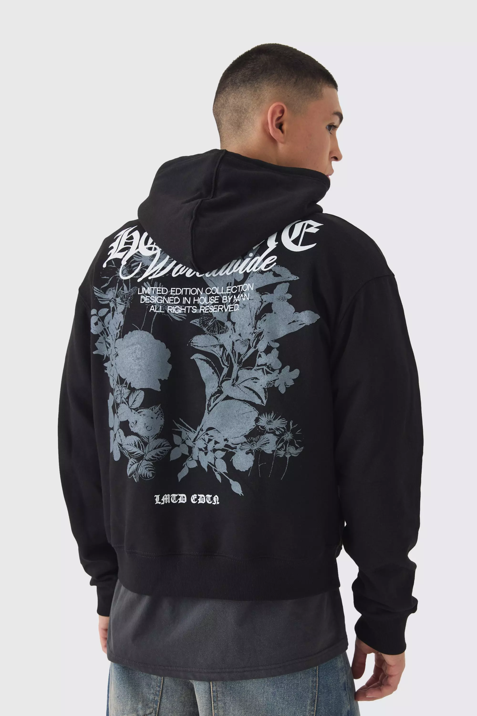 Black Boxy Homme Tonal Print Hoodie alternative image