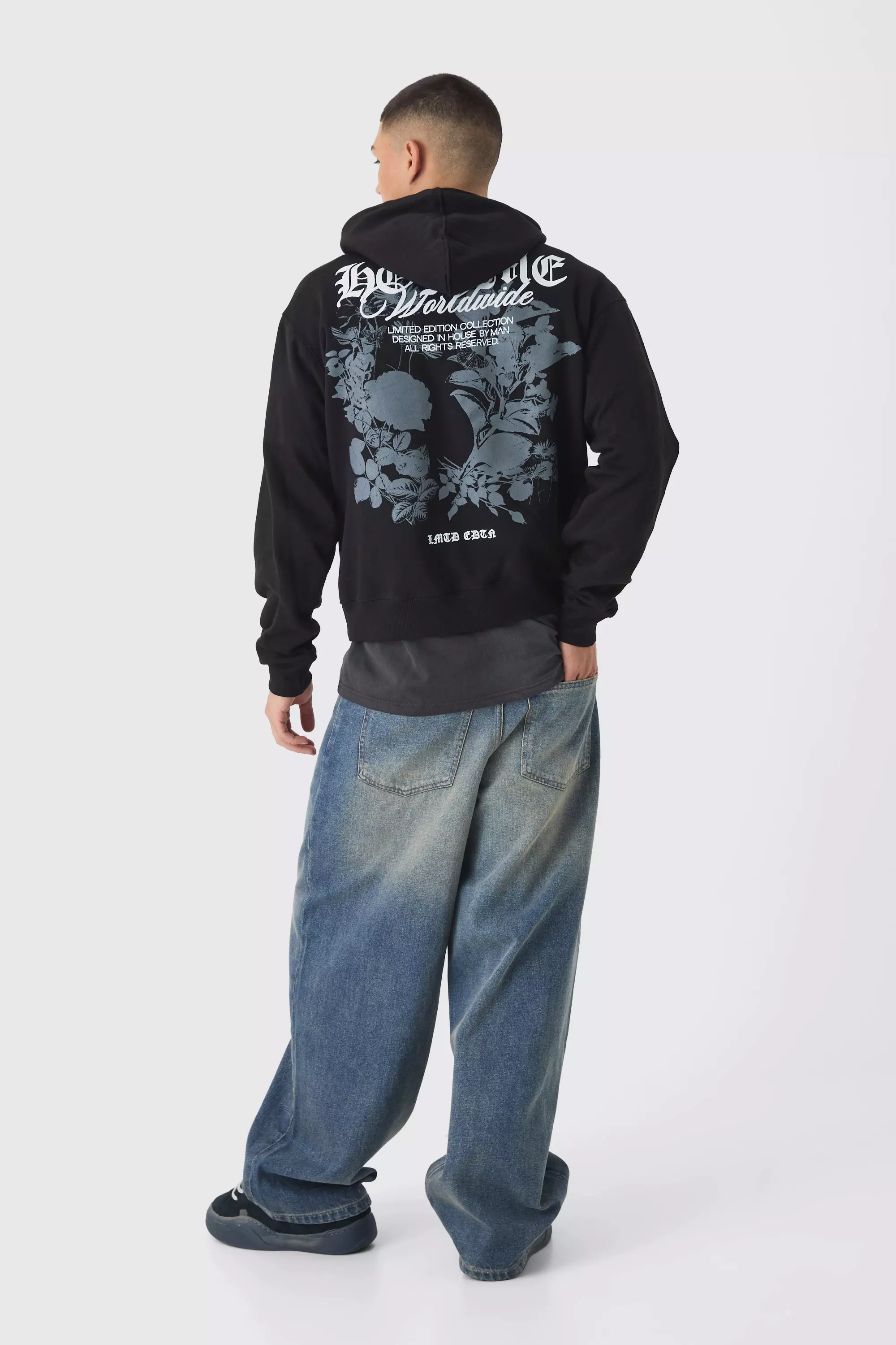 Black Boxy Homme Tonal Print Hoodie alternative image