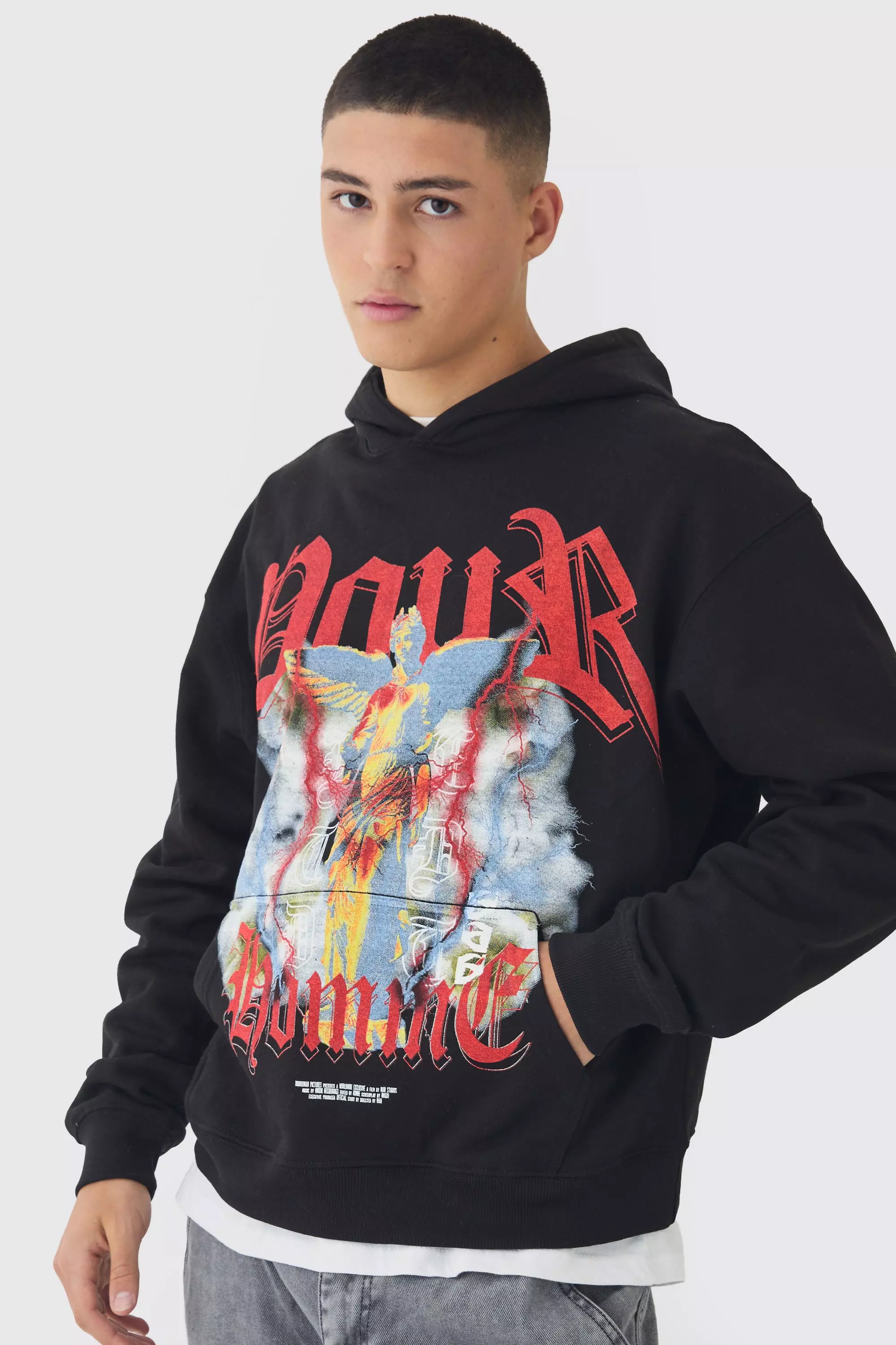 Black Boxy Large Scale Renaissance Print Hoodie alternative image