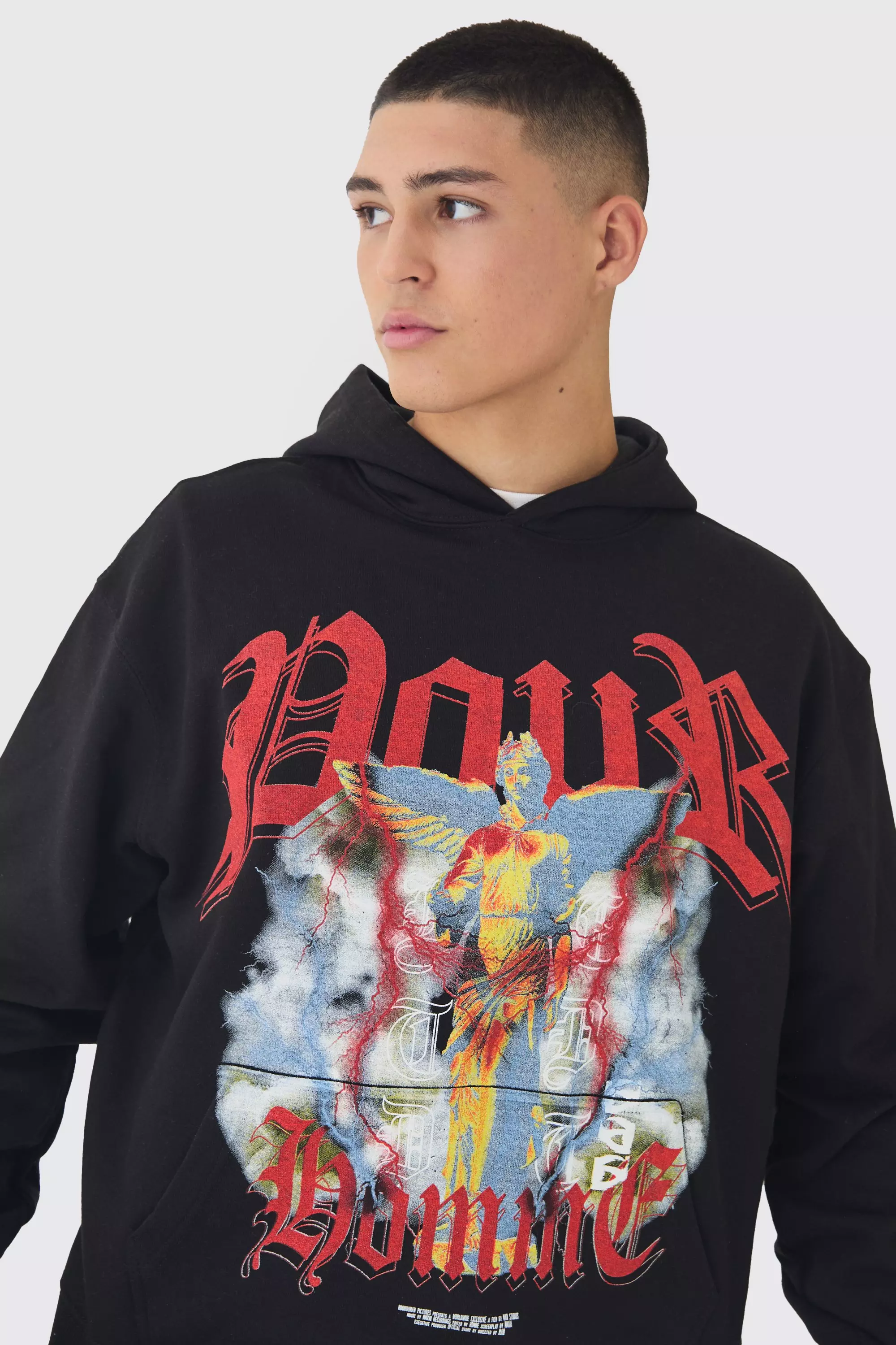 Black Boxy Large Scale Renaissance Print Hoodie alternative image