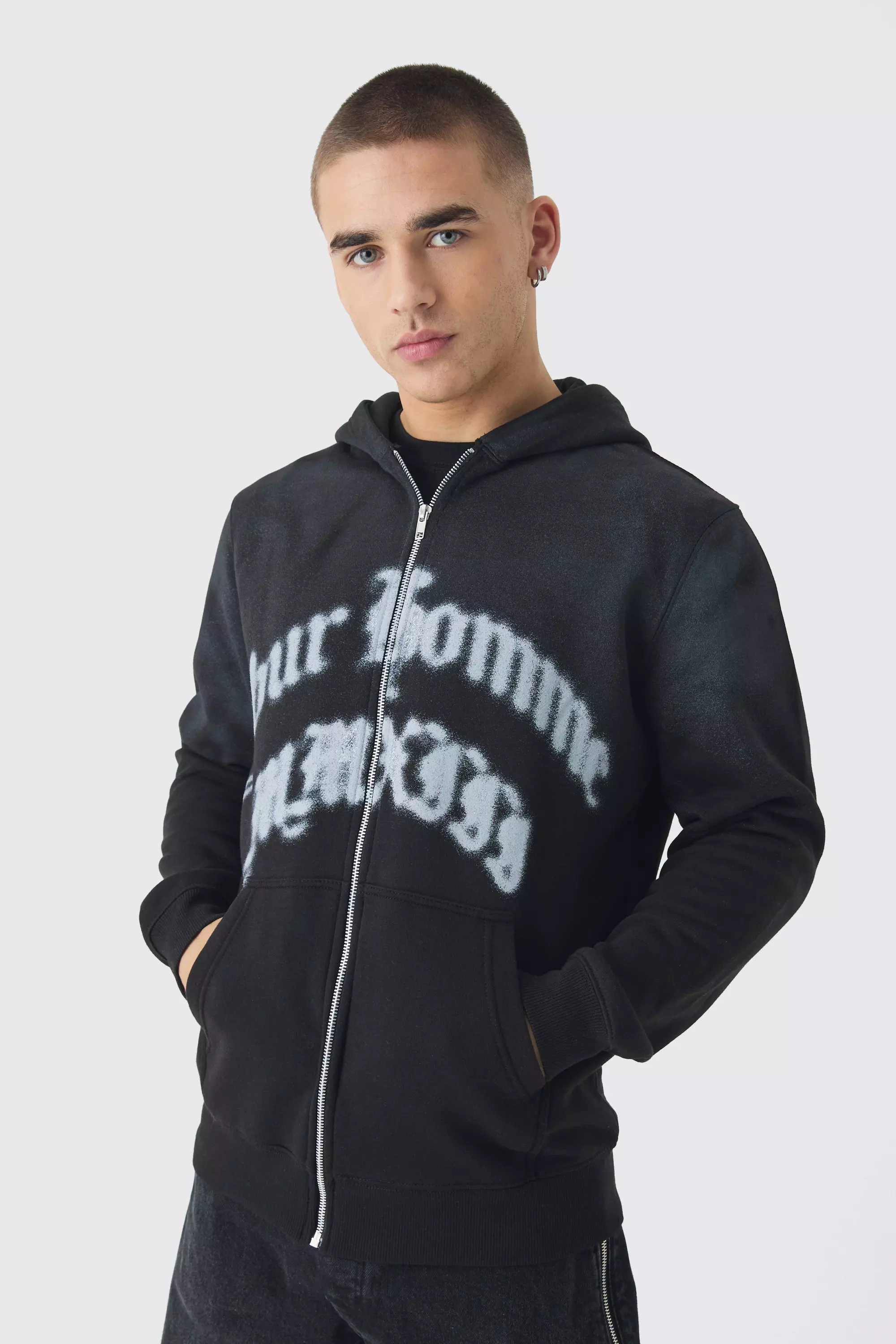 Black Pour Homme Spray Washed Hoodie