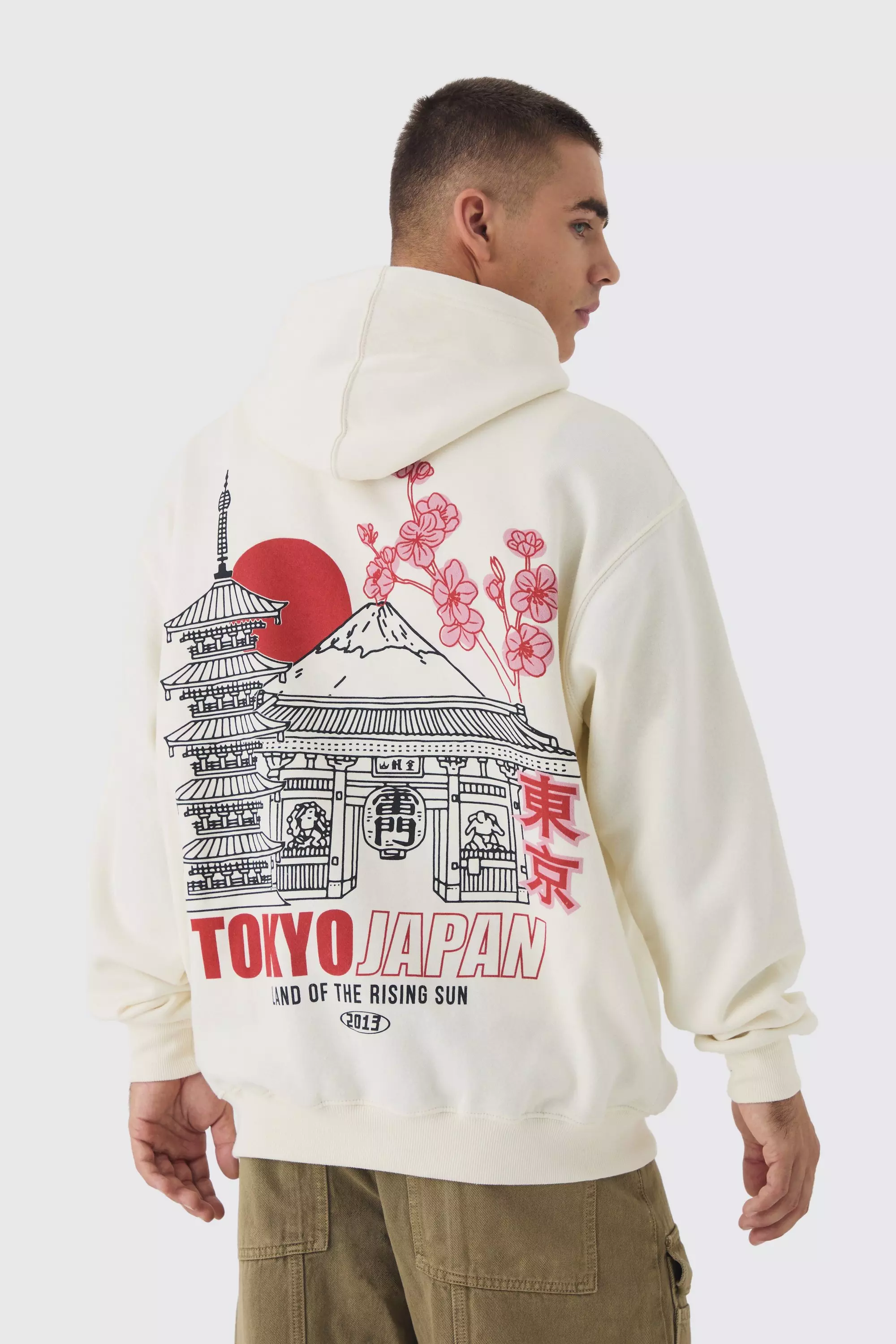 White Tokyo Back Print Hoodie