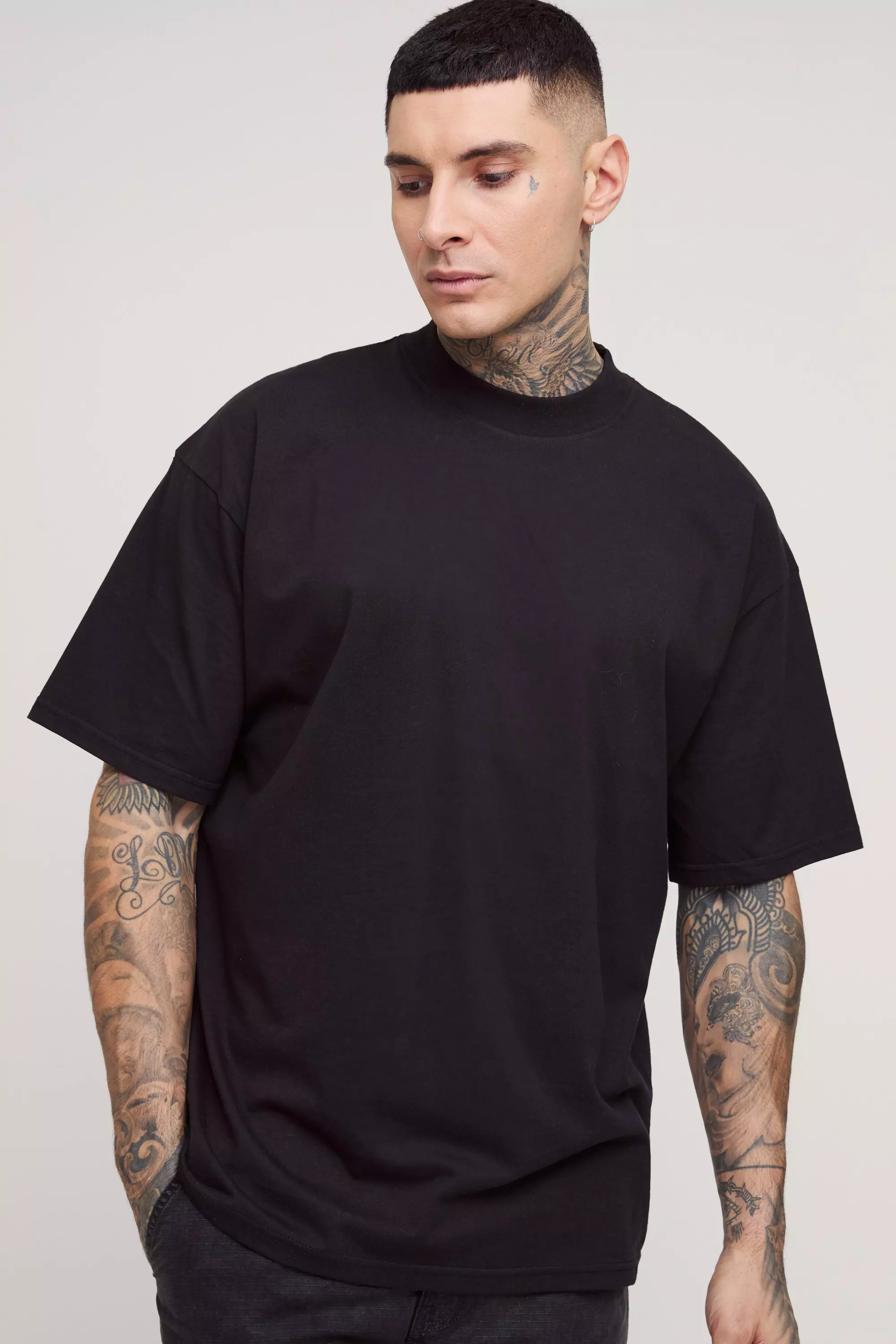 Black Tall Basic Oversized T-Shirt Met Brede Nek alternatieve afbeelding