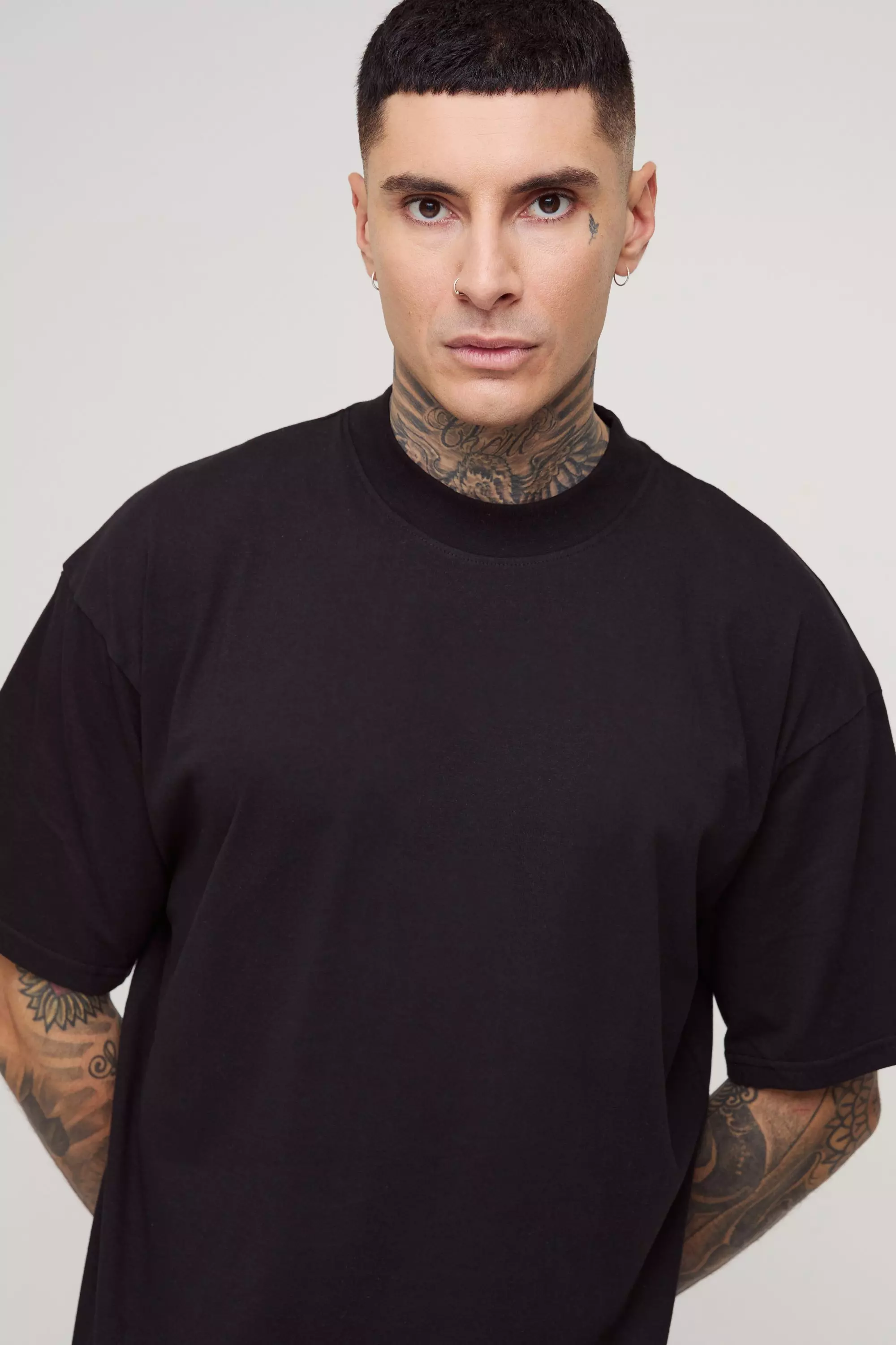 Black Tall Basic Oversized T-Shirt Met Brede Nek alternatieve afbeelding
