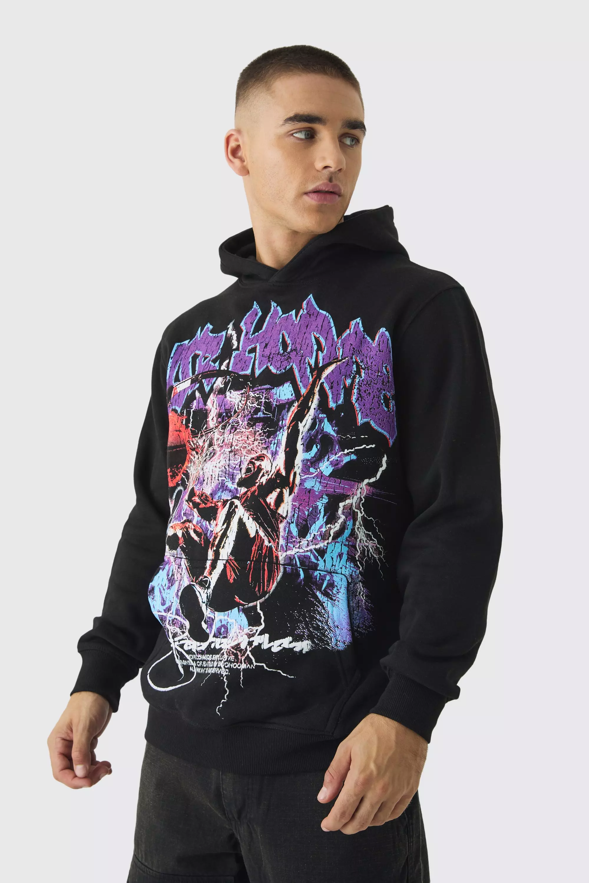 Black Large Scale Graffiti Basketball Puff Print Hoodie alternative image