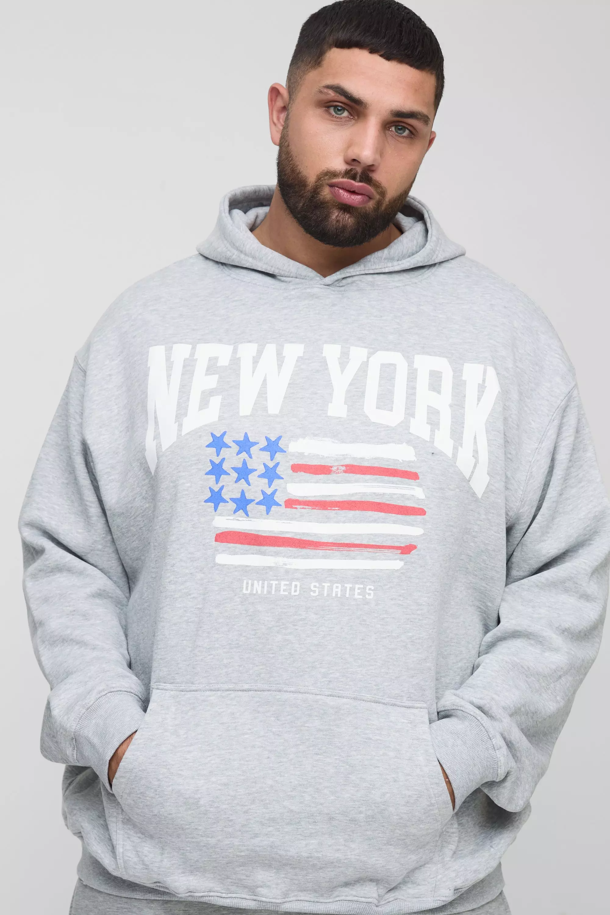 Plus New York Print Oversized Hoodie in Grey alternative image