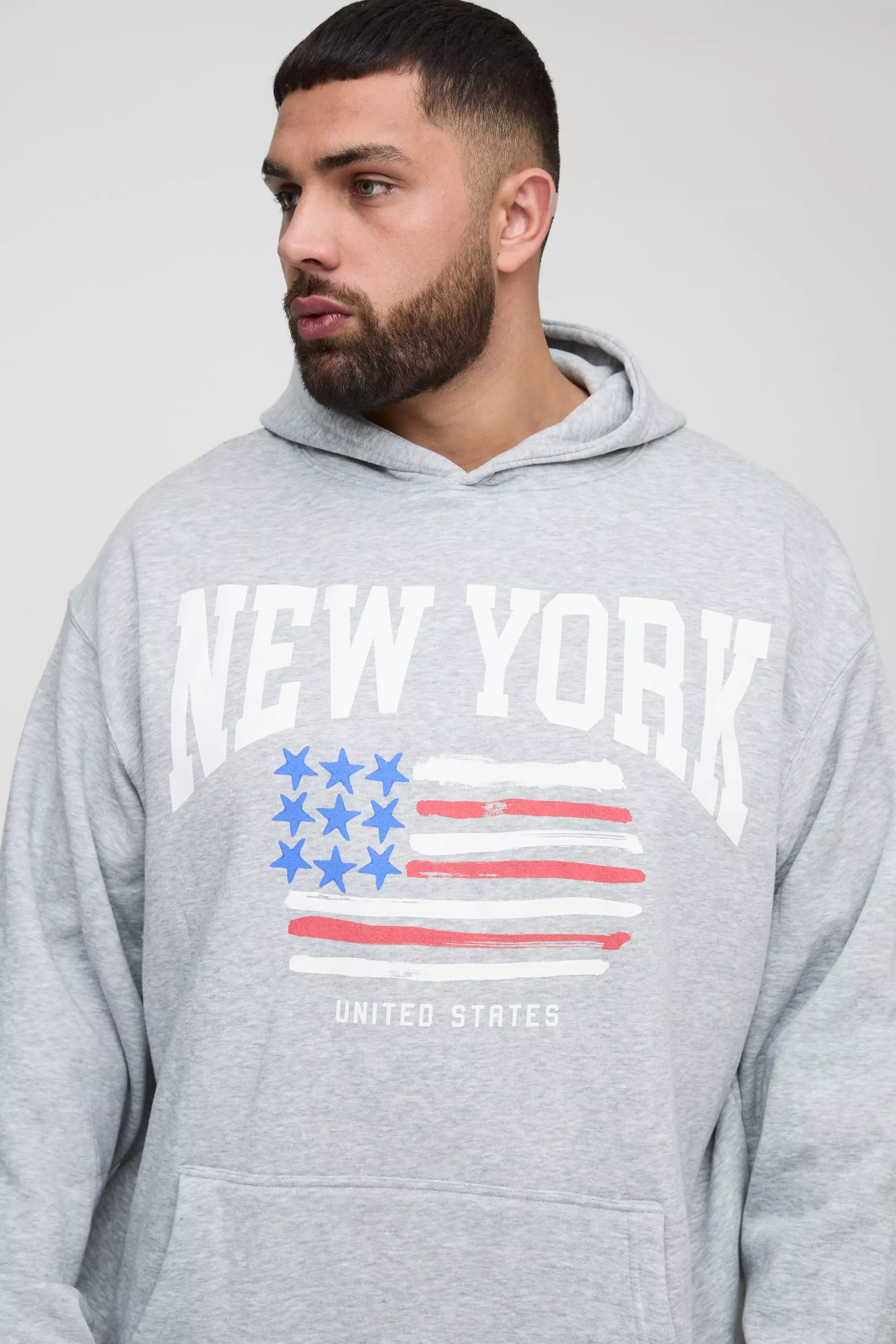 Plus New York Print Oversized Hoodie in Grey alternative image