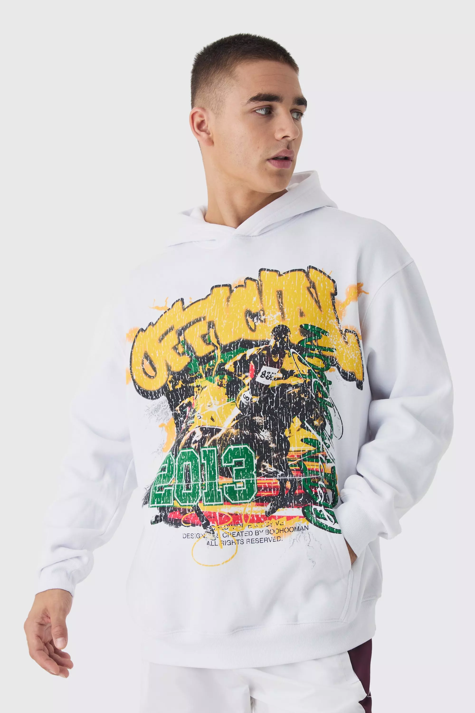 Boohooman white hoodie clearance