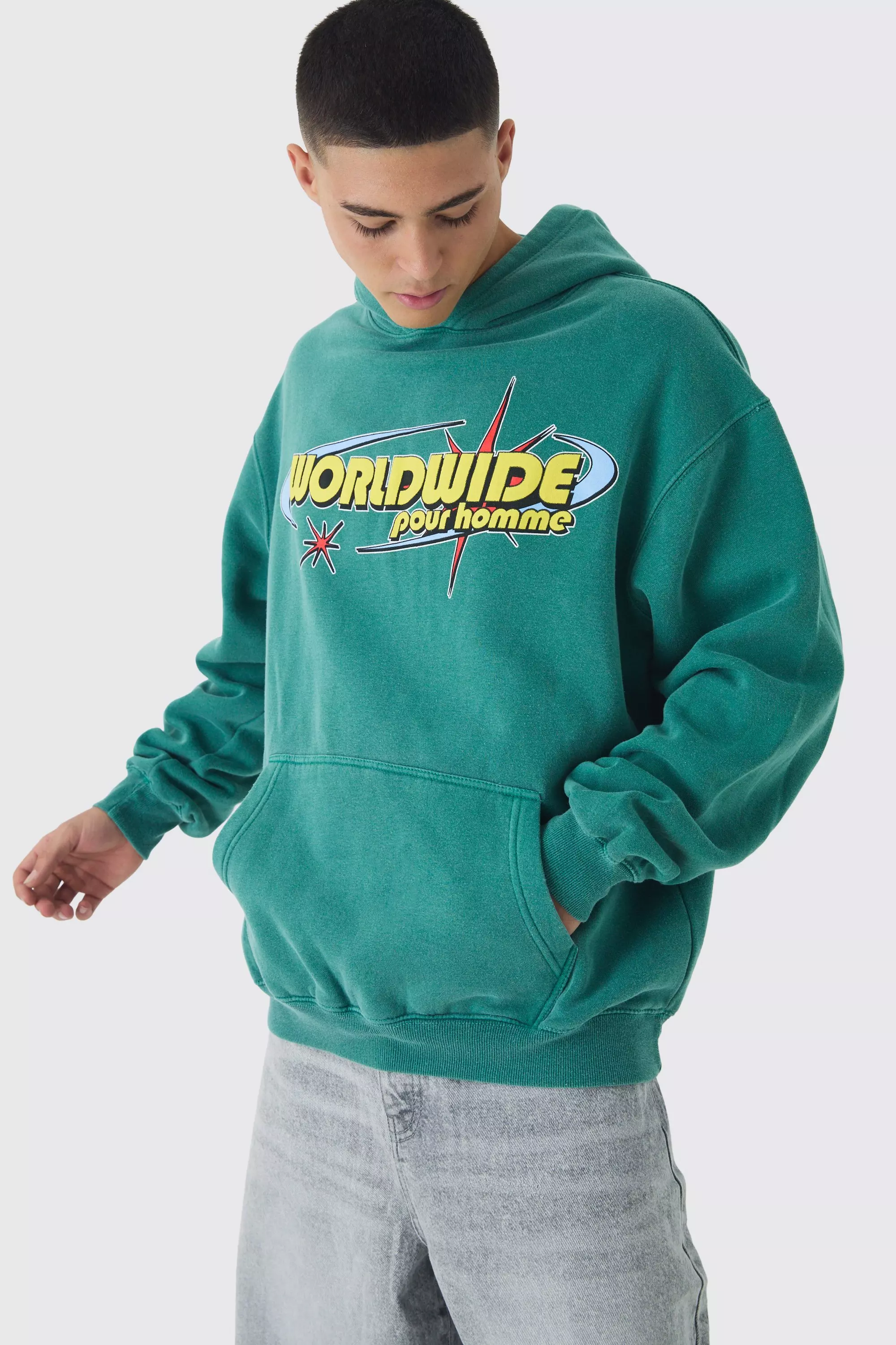 Forest Oversized Worldwide Puff Print Washed Hoodie alternative image