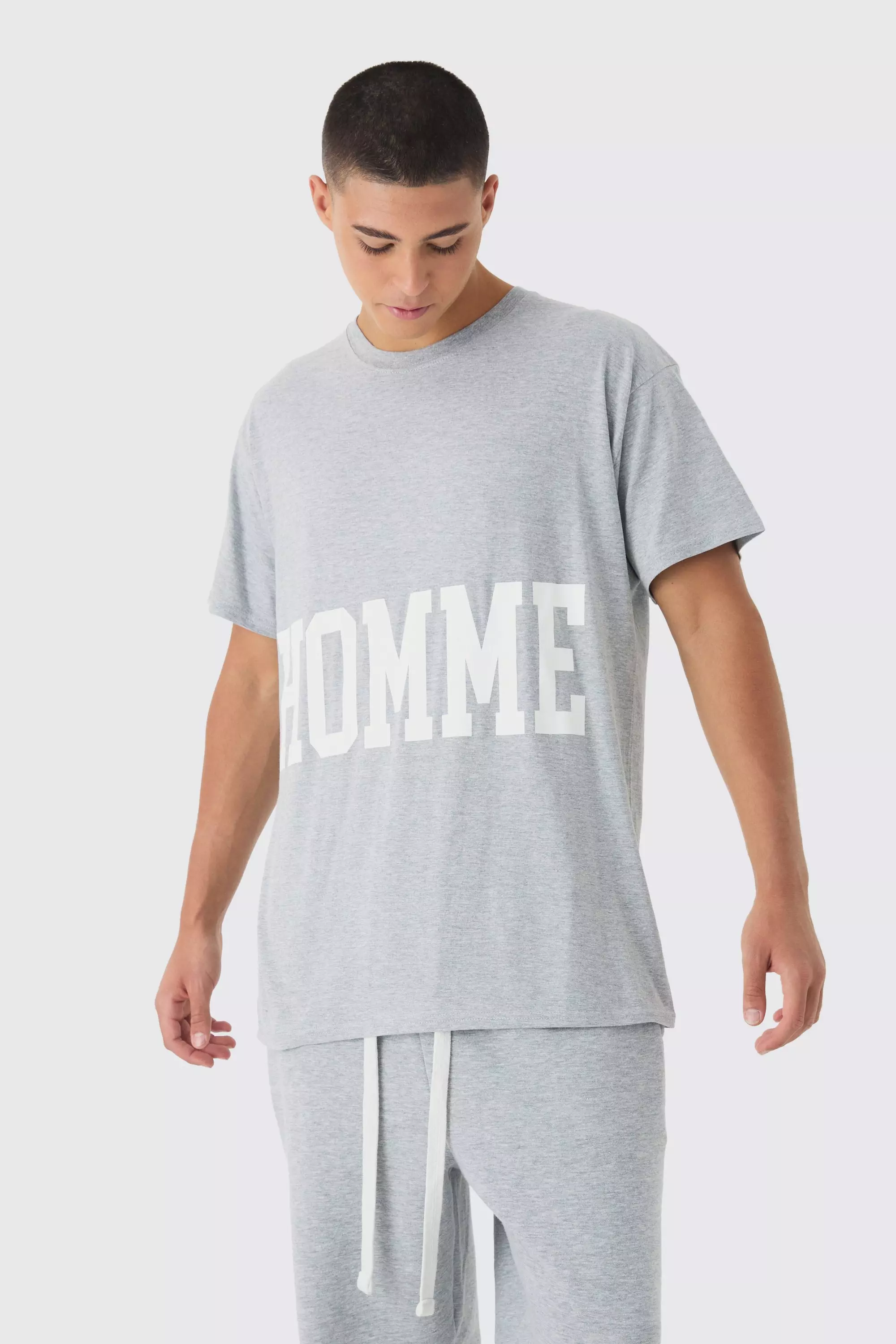 Homme Varsity Graphic T-Shirt Grey marl