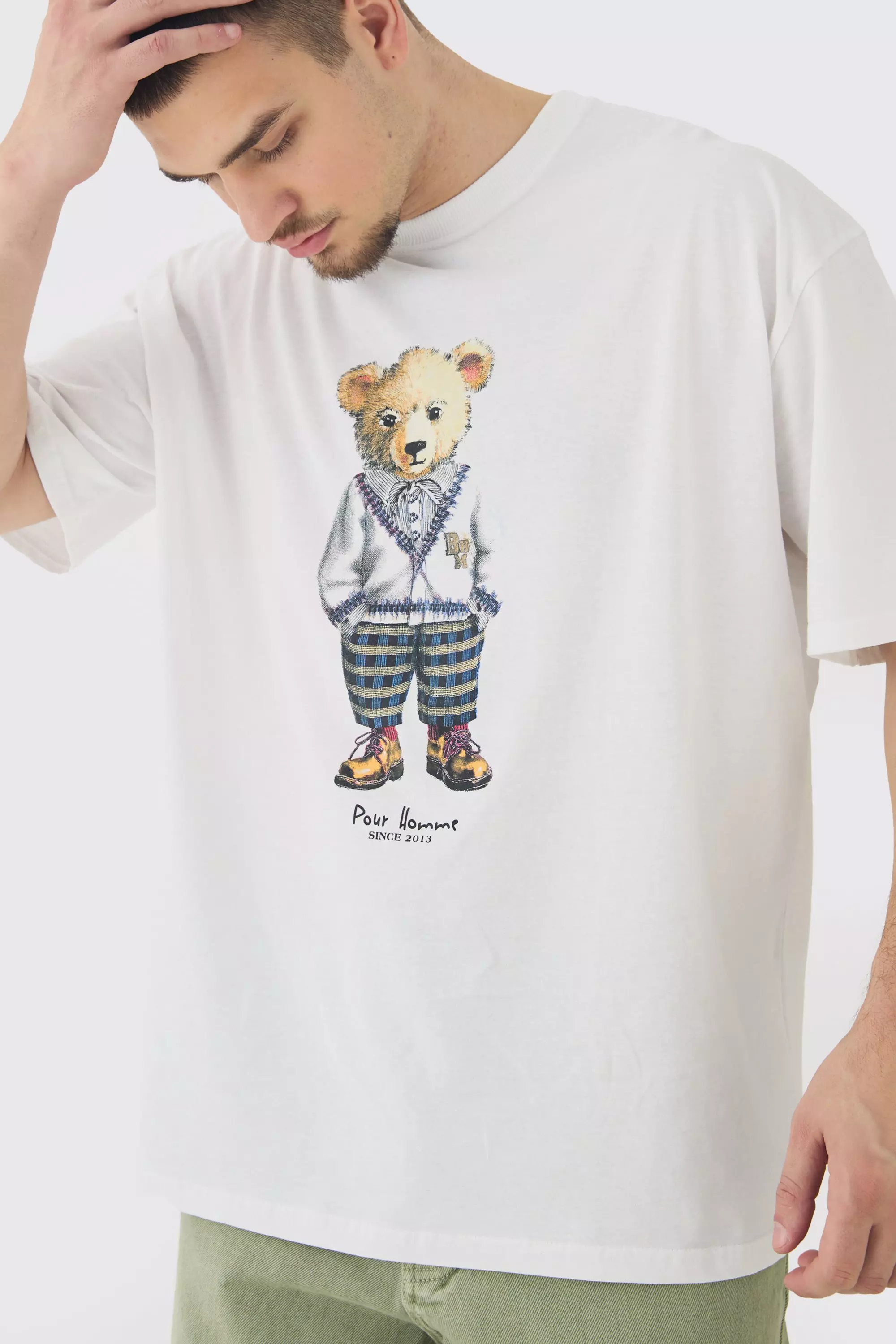 Tall Teddy Print T-shirt in White White