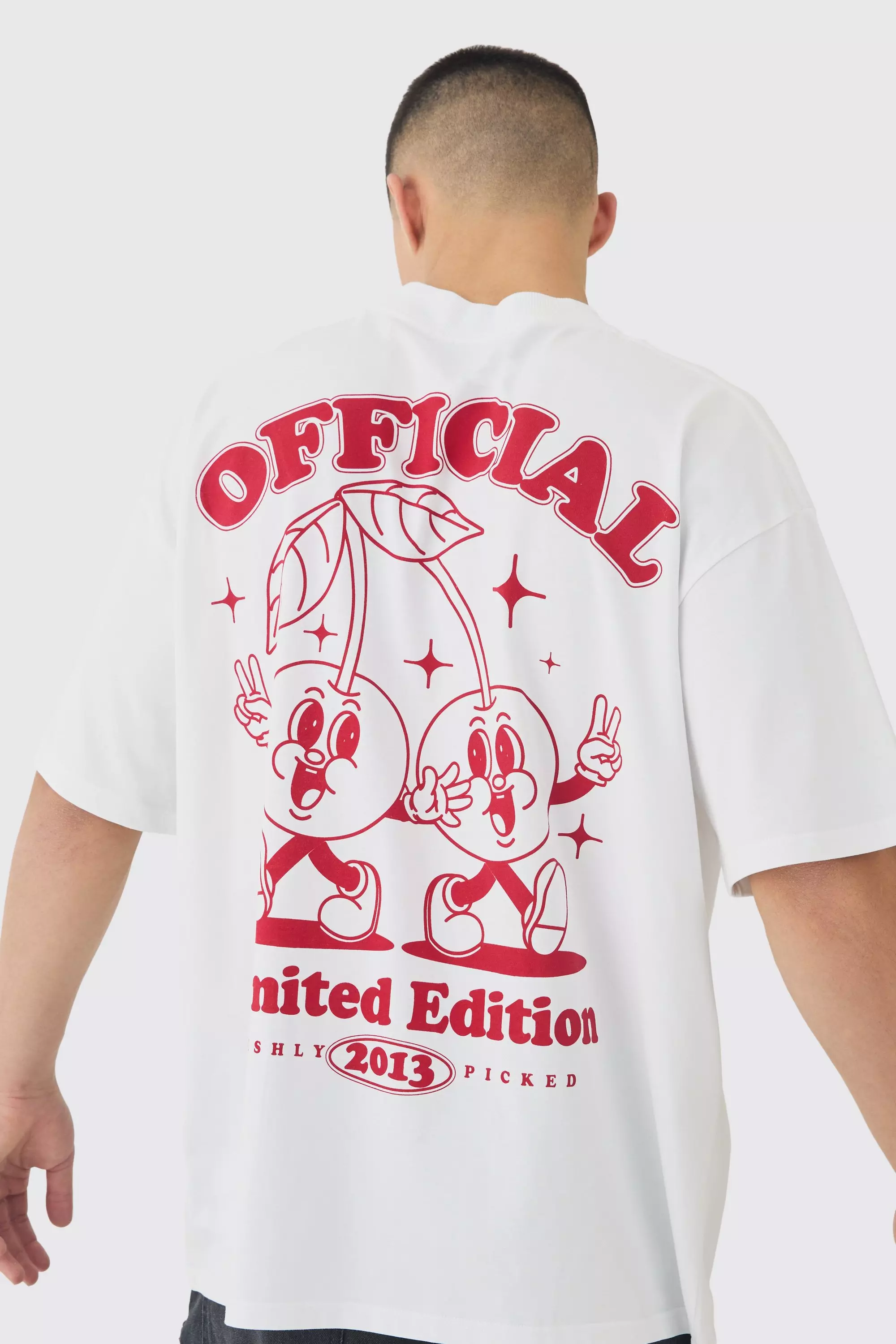 Oversized Heavyweight Cherry Graphic T-Shirt White